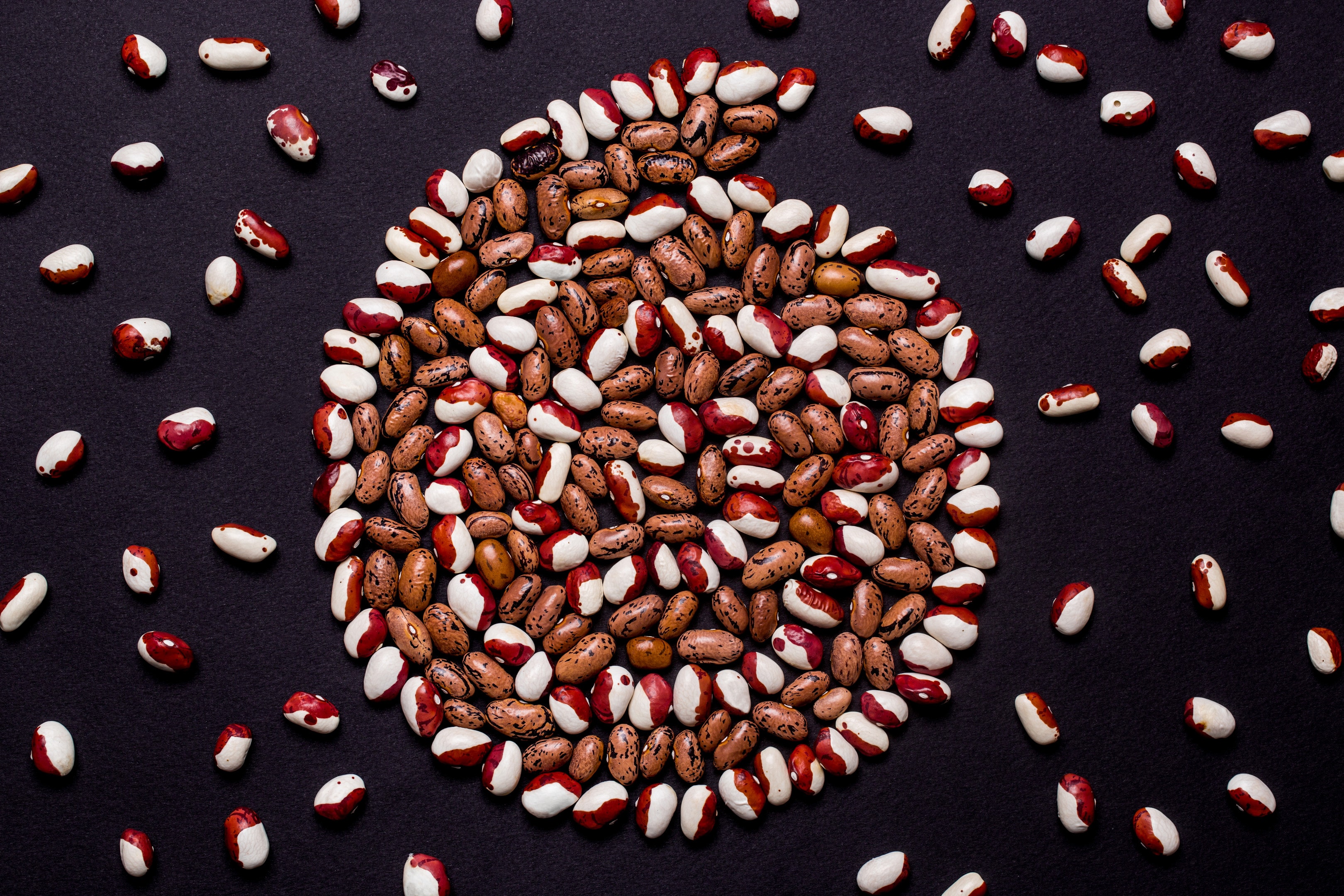 Beans assortment on a black surface