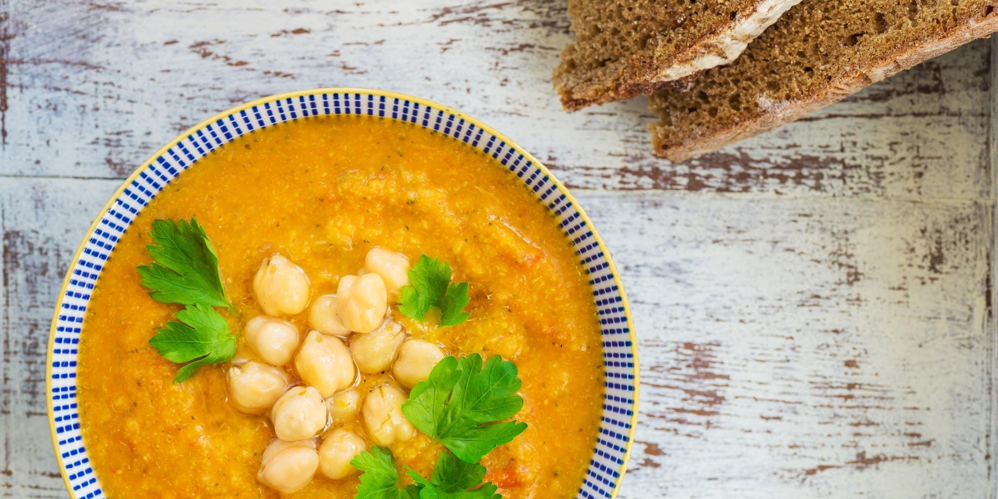 Butternut squash and chickpea soup simmering during cooking