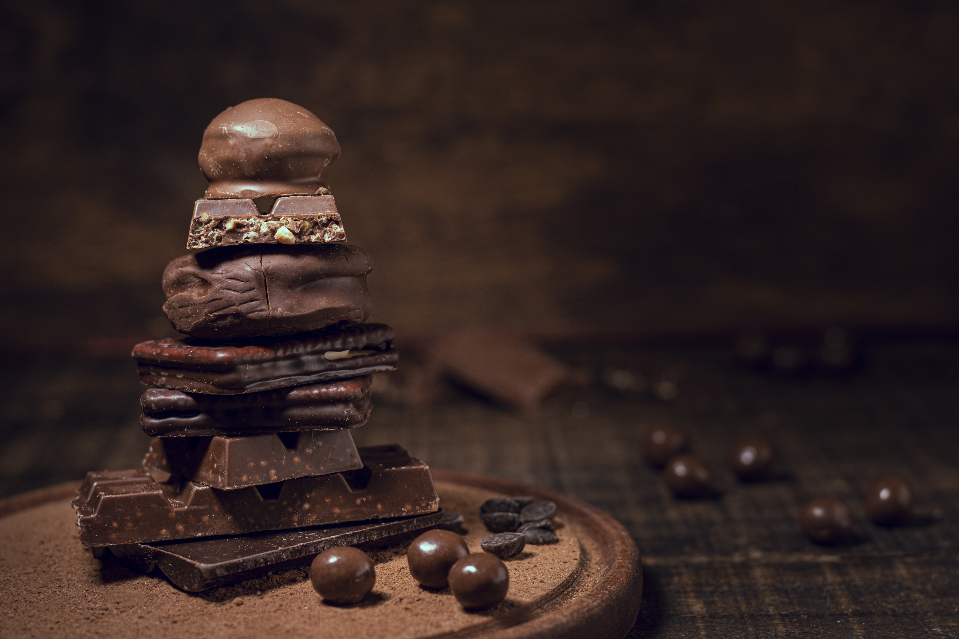 Chocolate pieces stacked in a pyramid