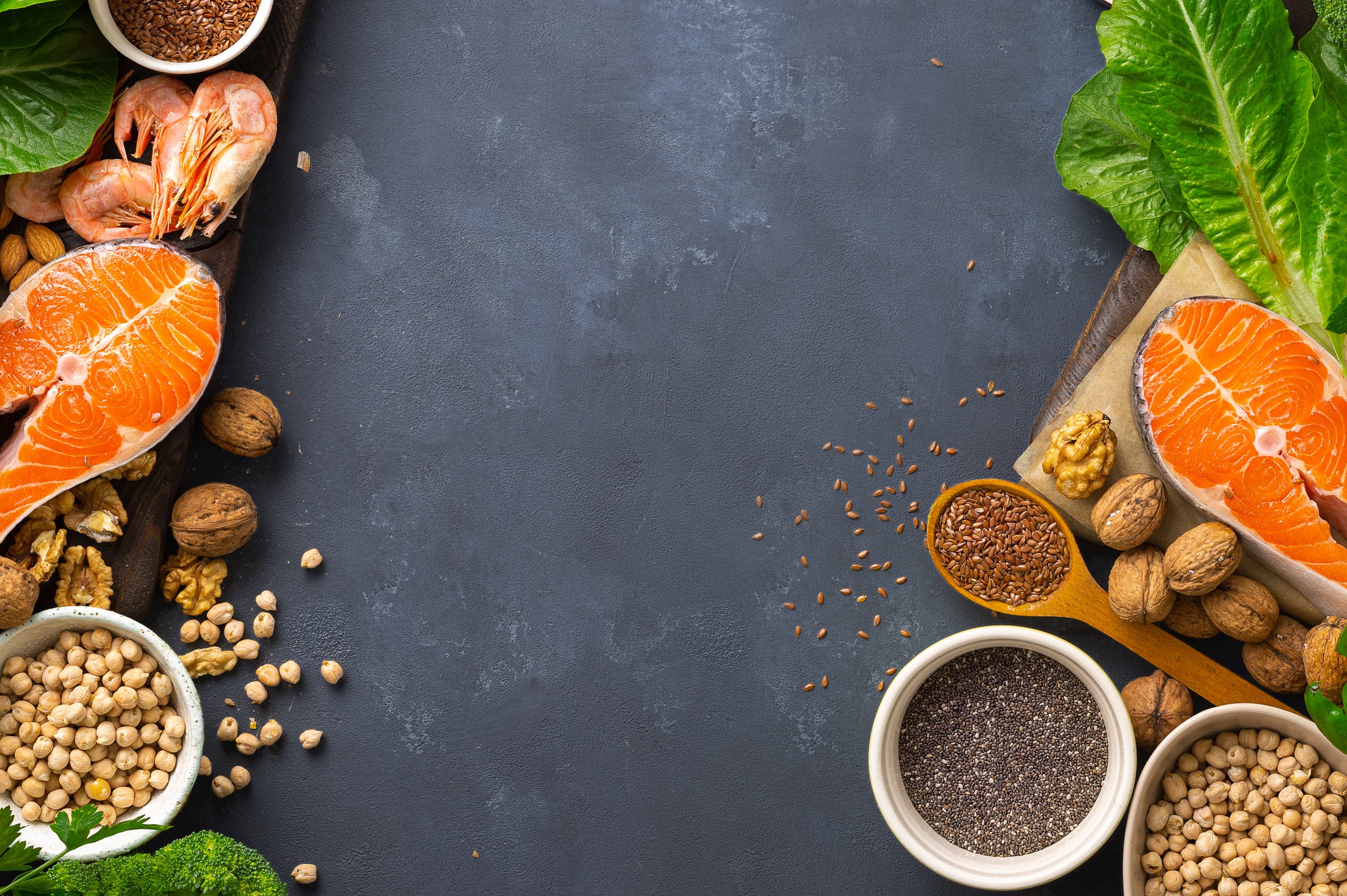 Food sources of omega 3 and omega 6 high fatty acids including vegetables seafood nut seeds