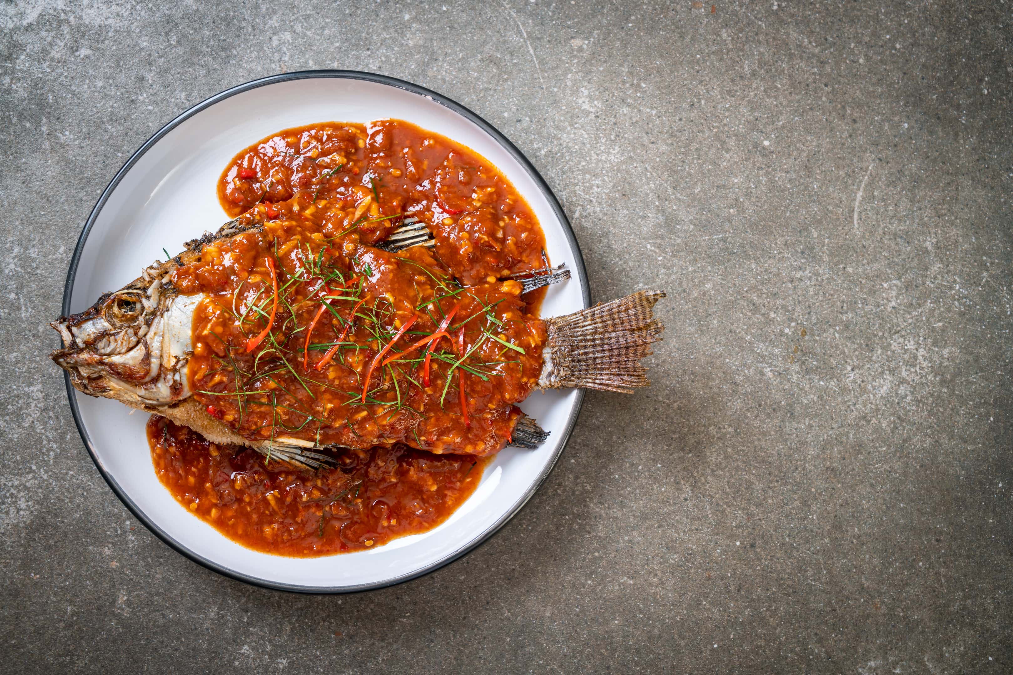 Fried fish with xo sauce and malt vinegar