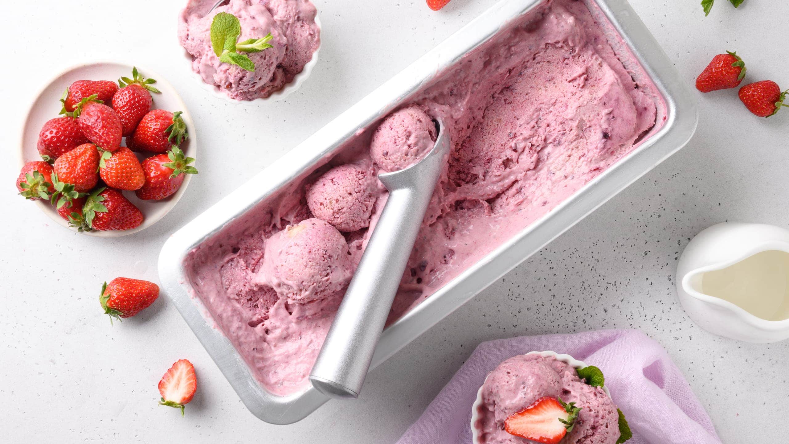 Homemade anabolic ice cream with strawberries