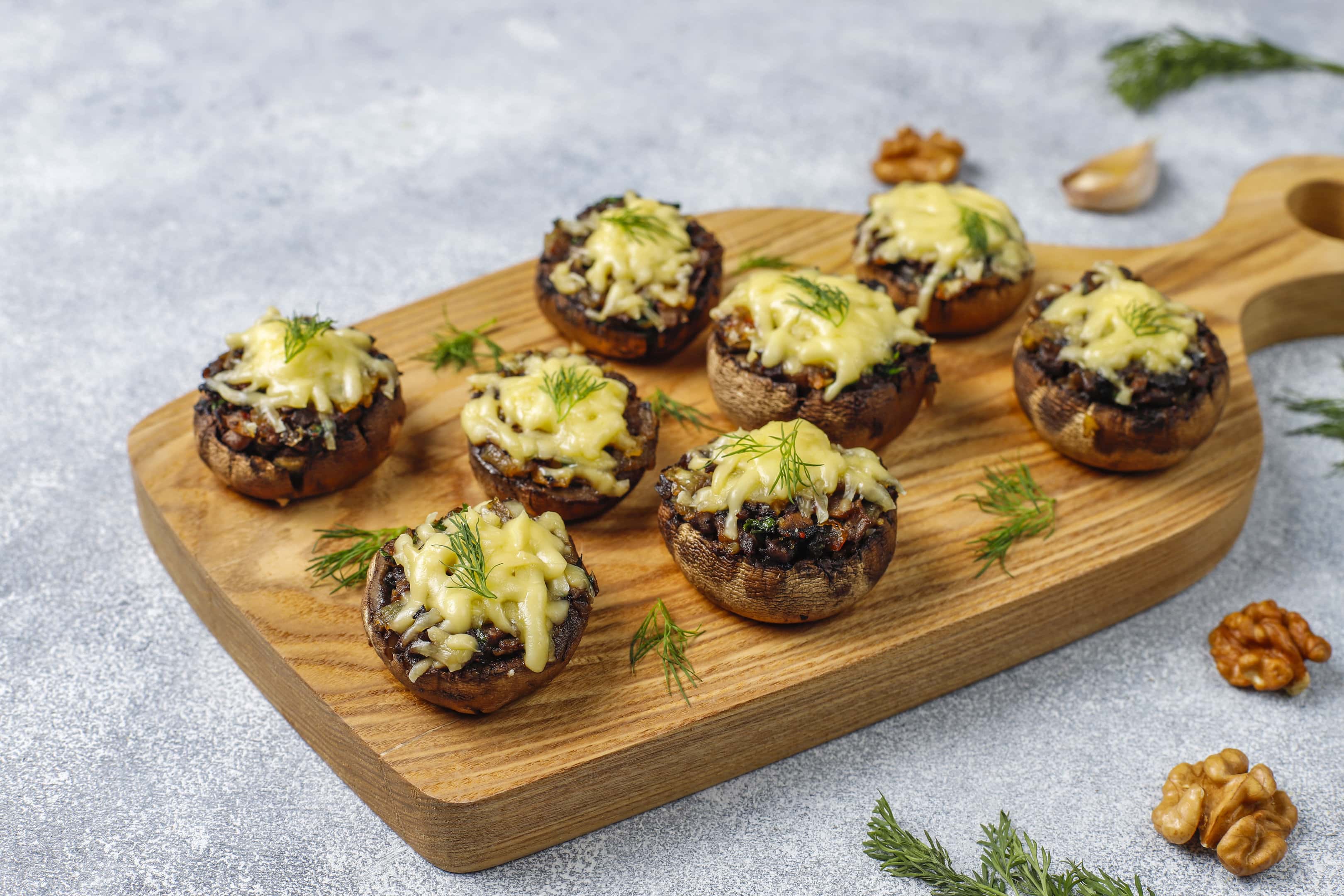 Homemade Longhorn stuffed mushroom with fresh dill