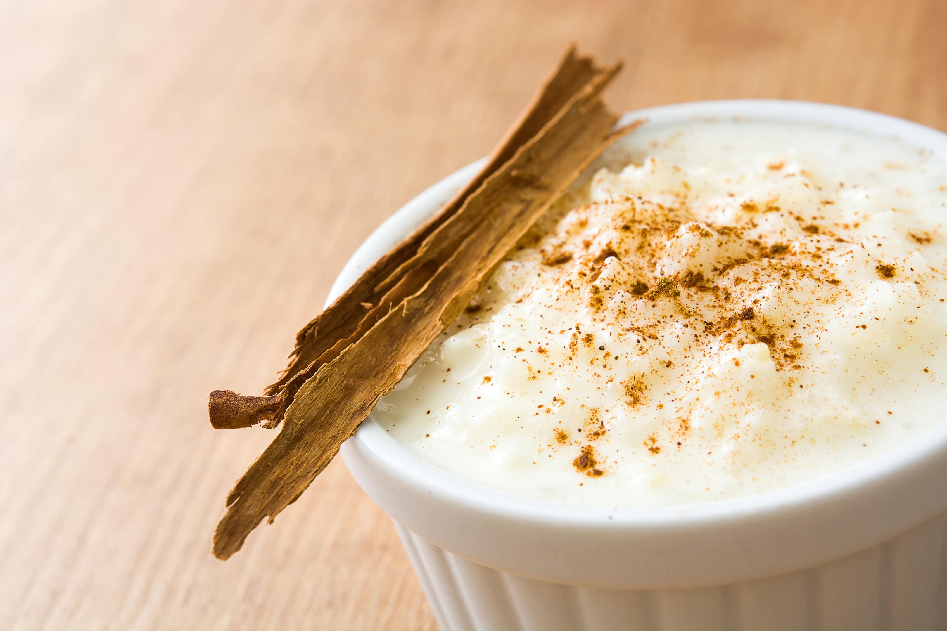 rice pudding with cooked rice and cinnamon