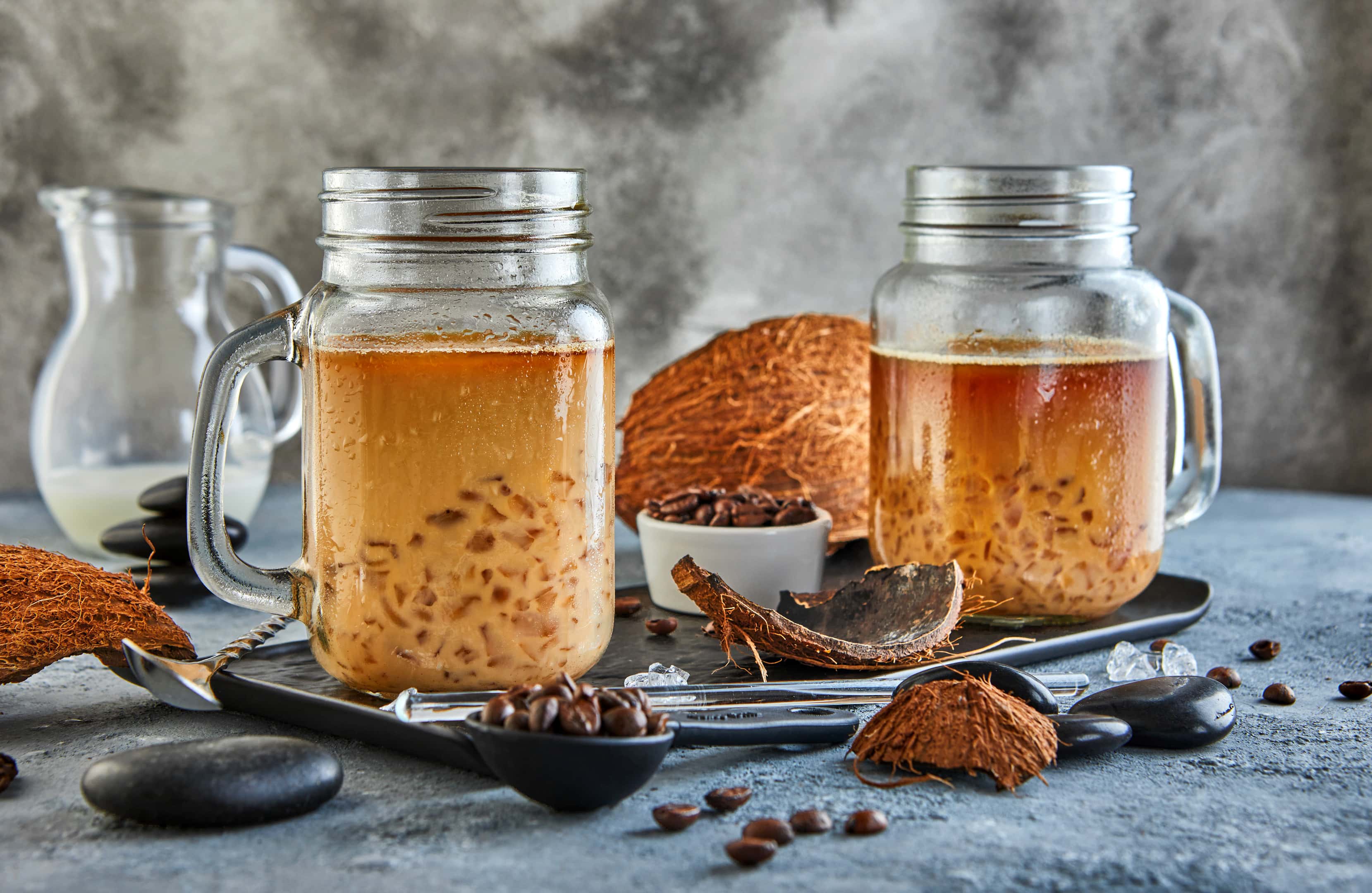 Iced Coffee with Milk in a Mason Jar