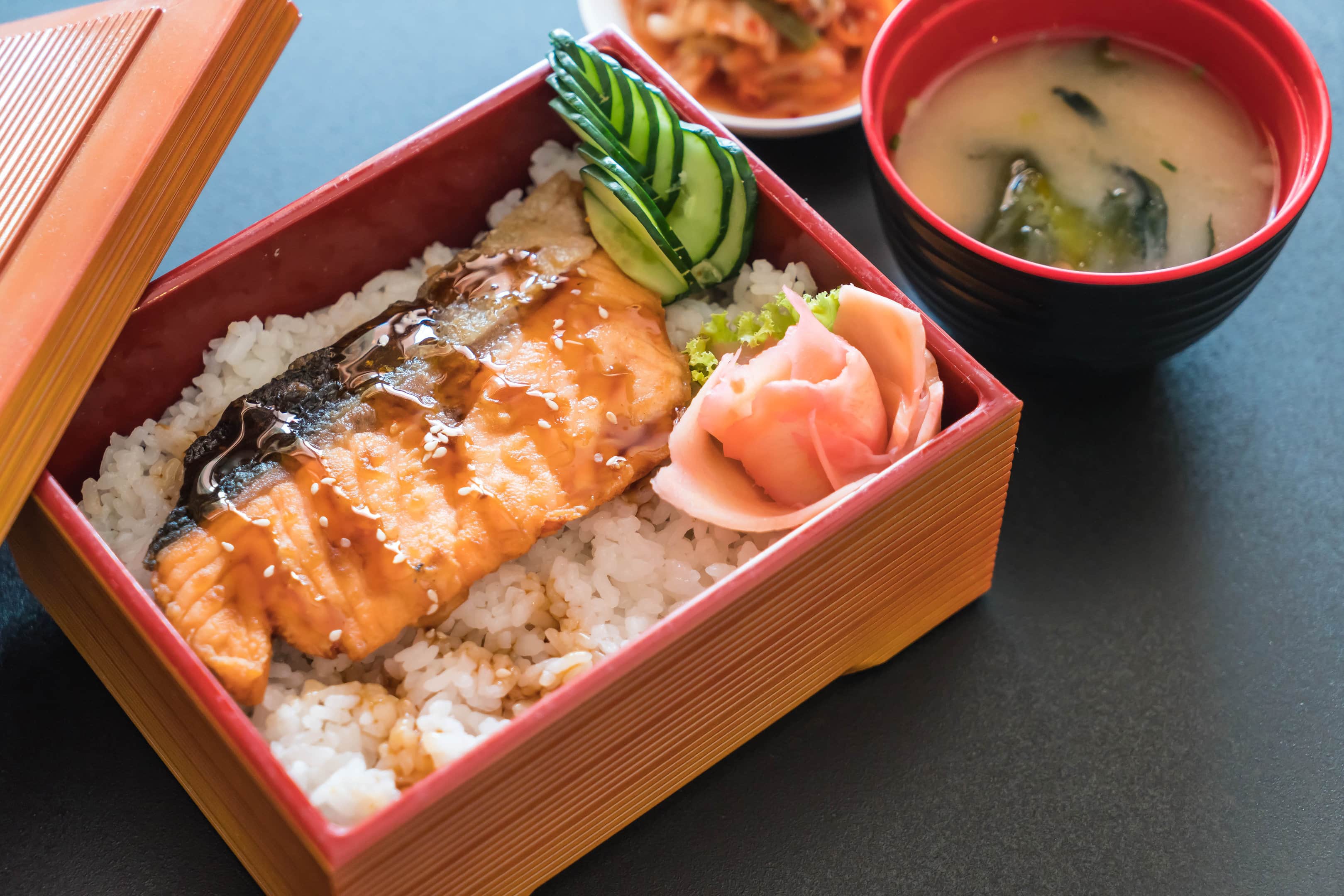 Miso salmon cheesecake factory with soup