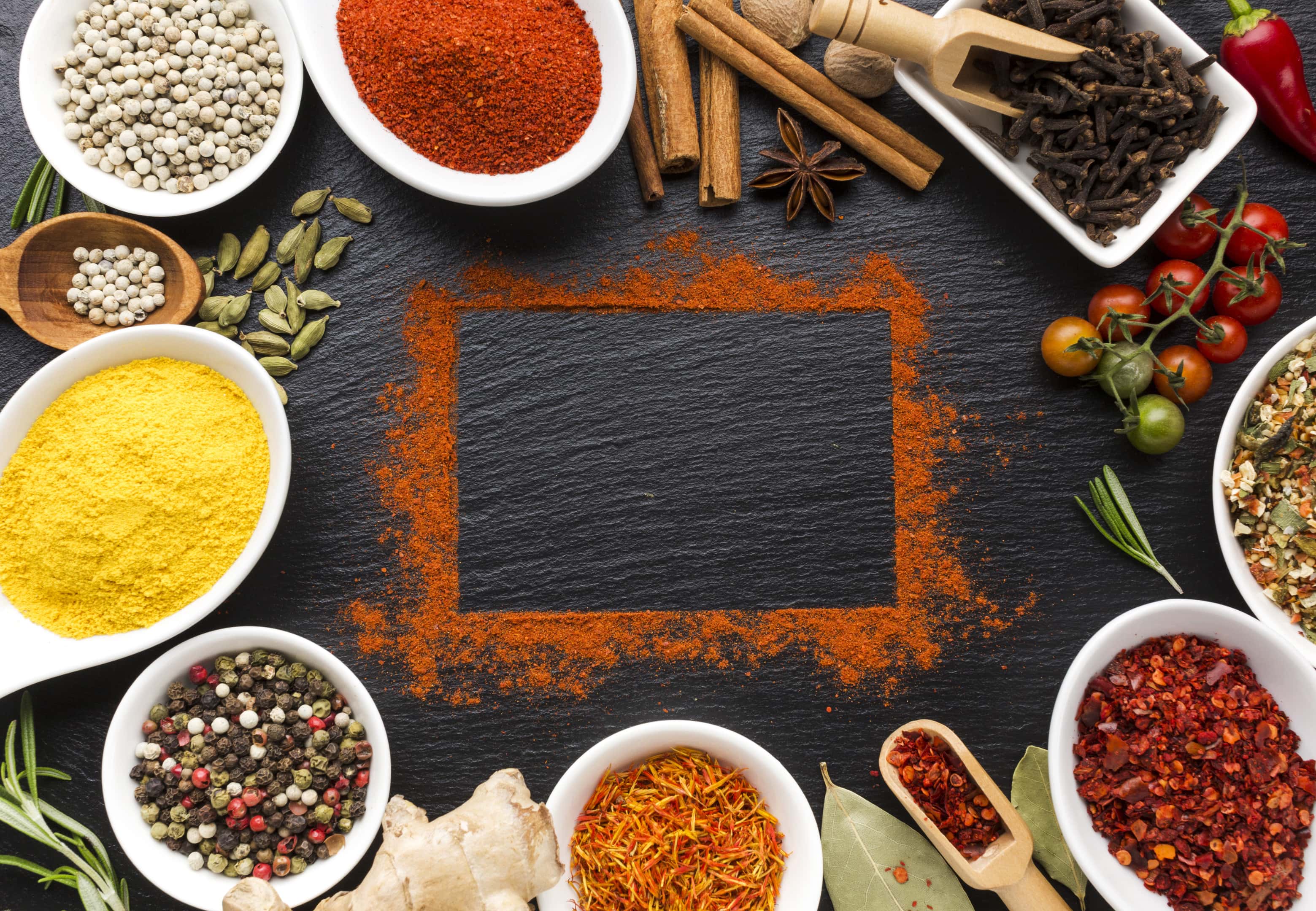 Mixed ground spices on a table