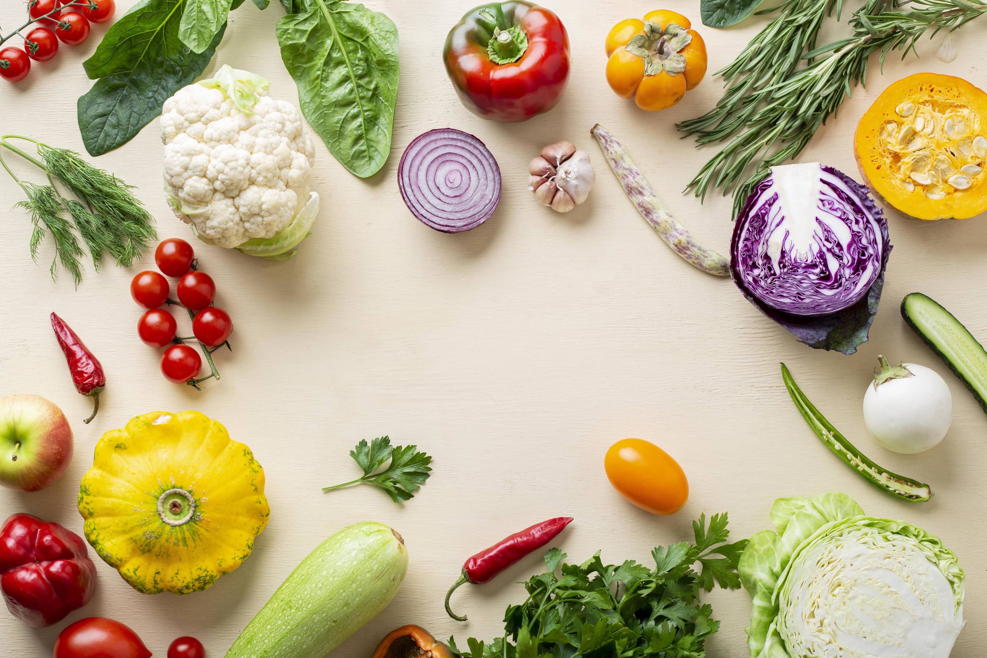Organic fresh vegetables on white background