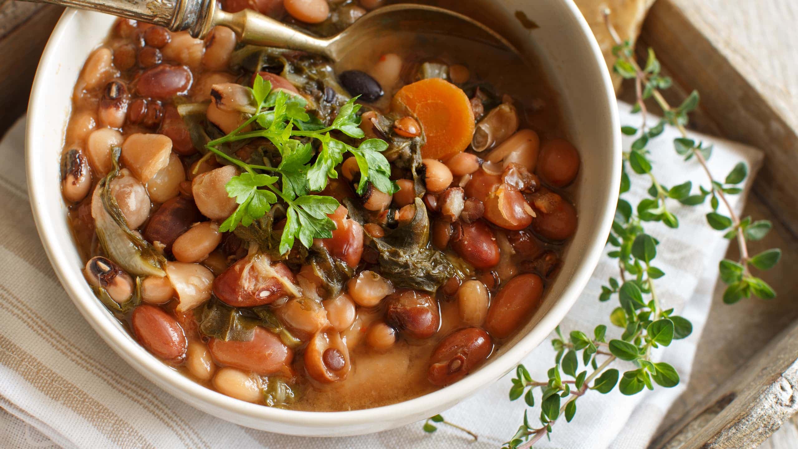 Anasazi beans soup with mixed beans and carrot slices