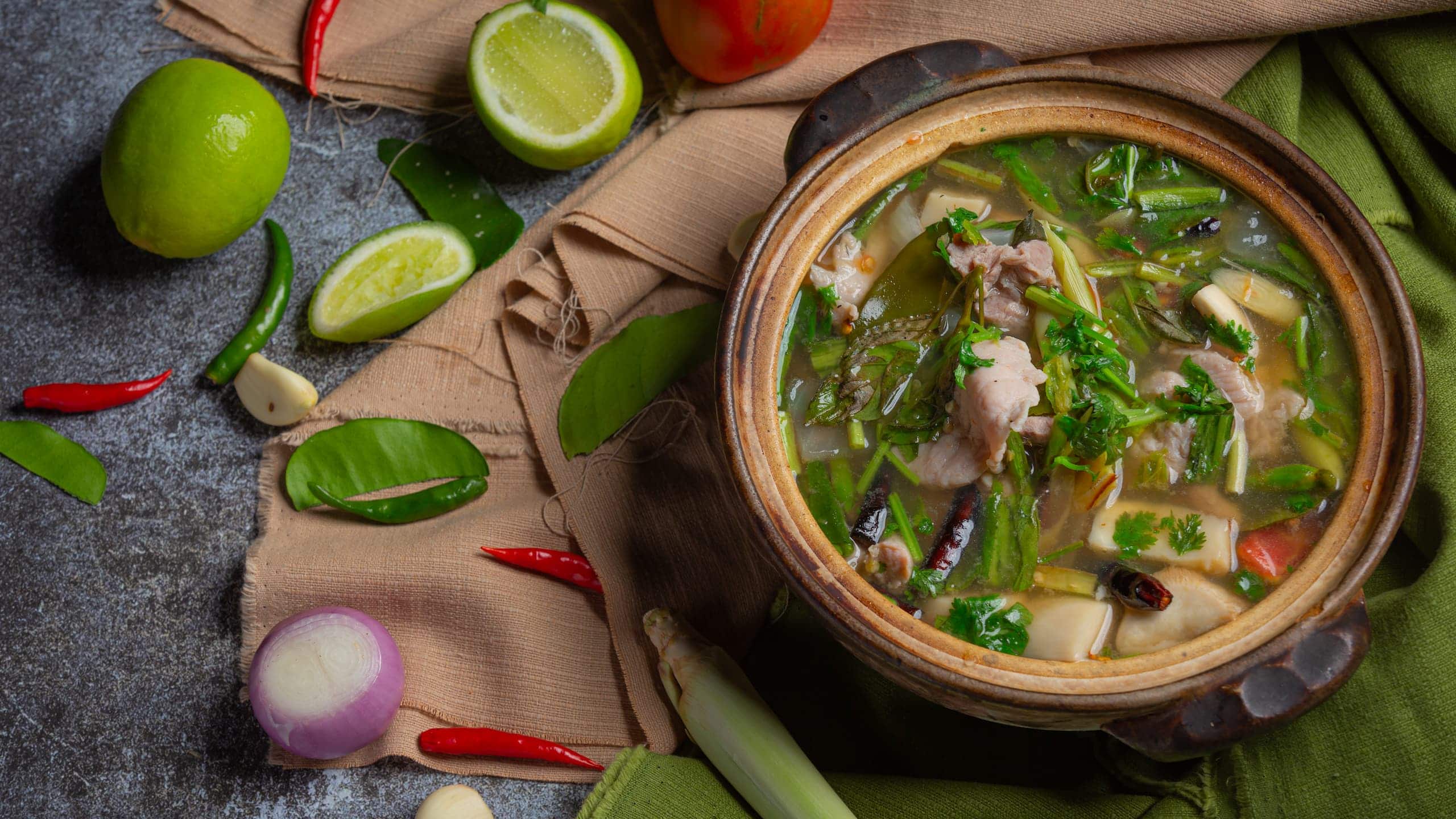 Sari Sari with pork bones dish and cooked vegetables