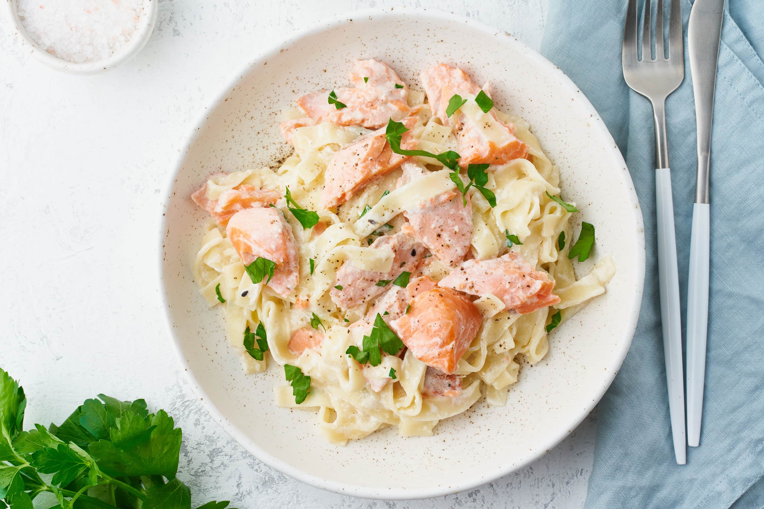 Tagliatelle salmon pasta with creamy sauce