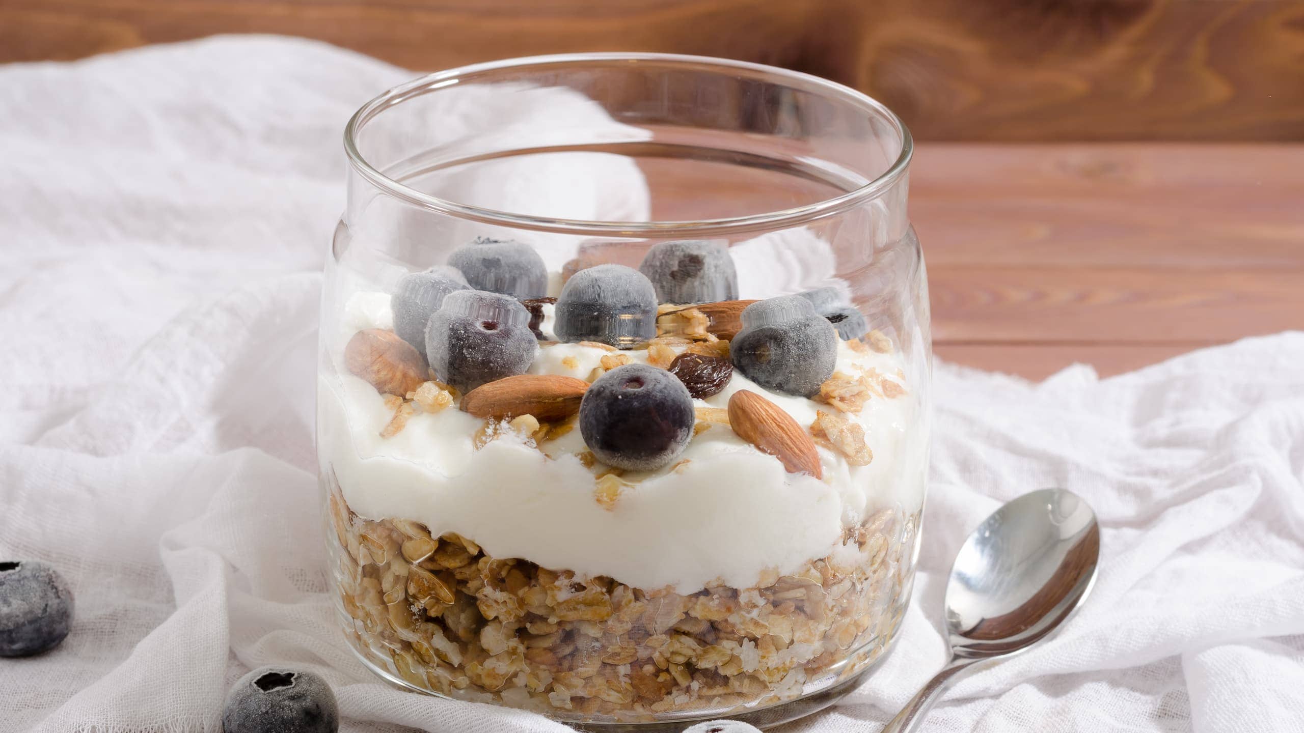 Overnight oats with natural yogurt, blueberry, and nuts