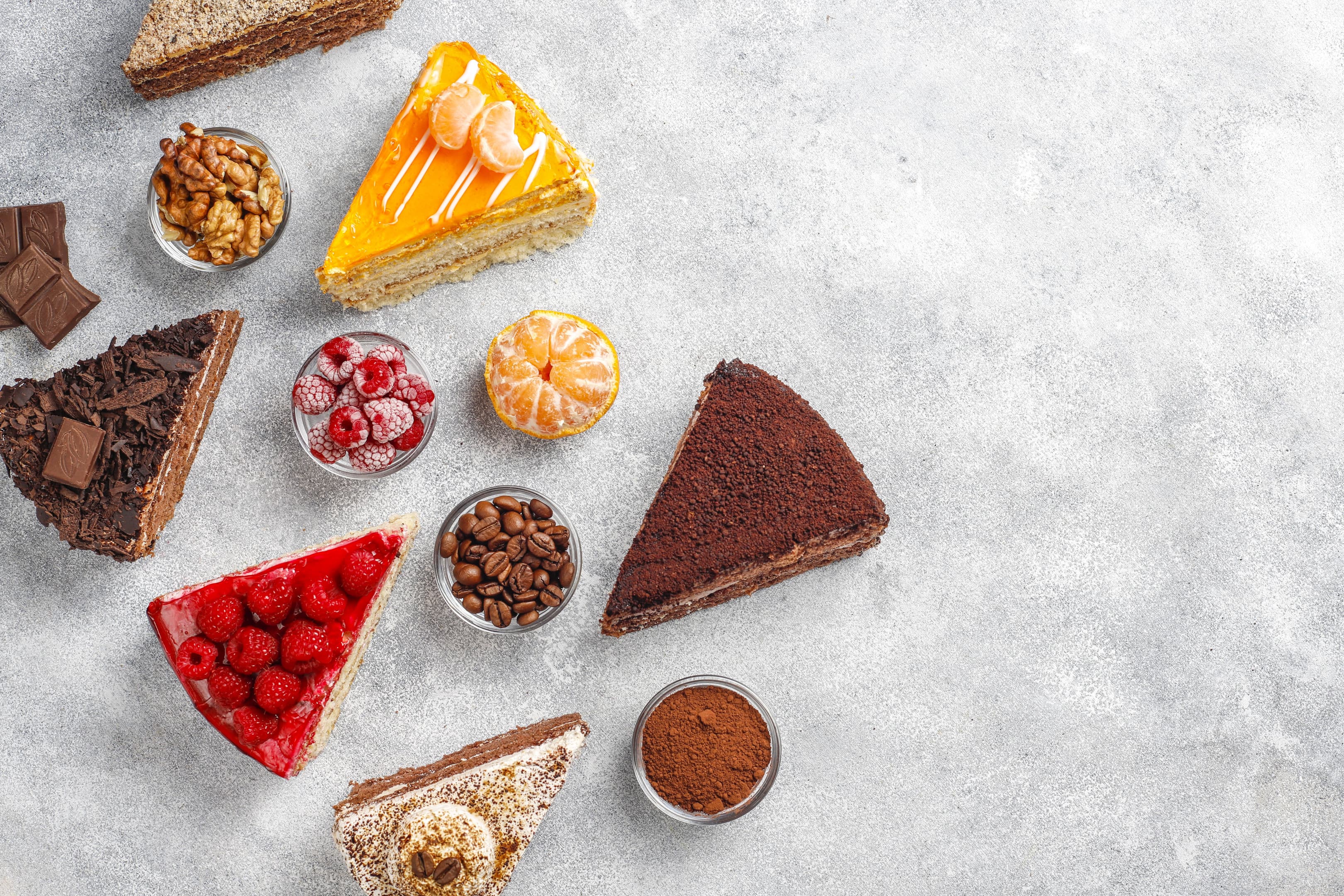 Sugary foods — assortment of cake pieces