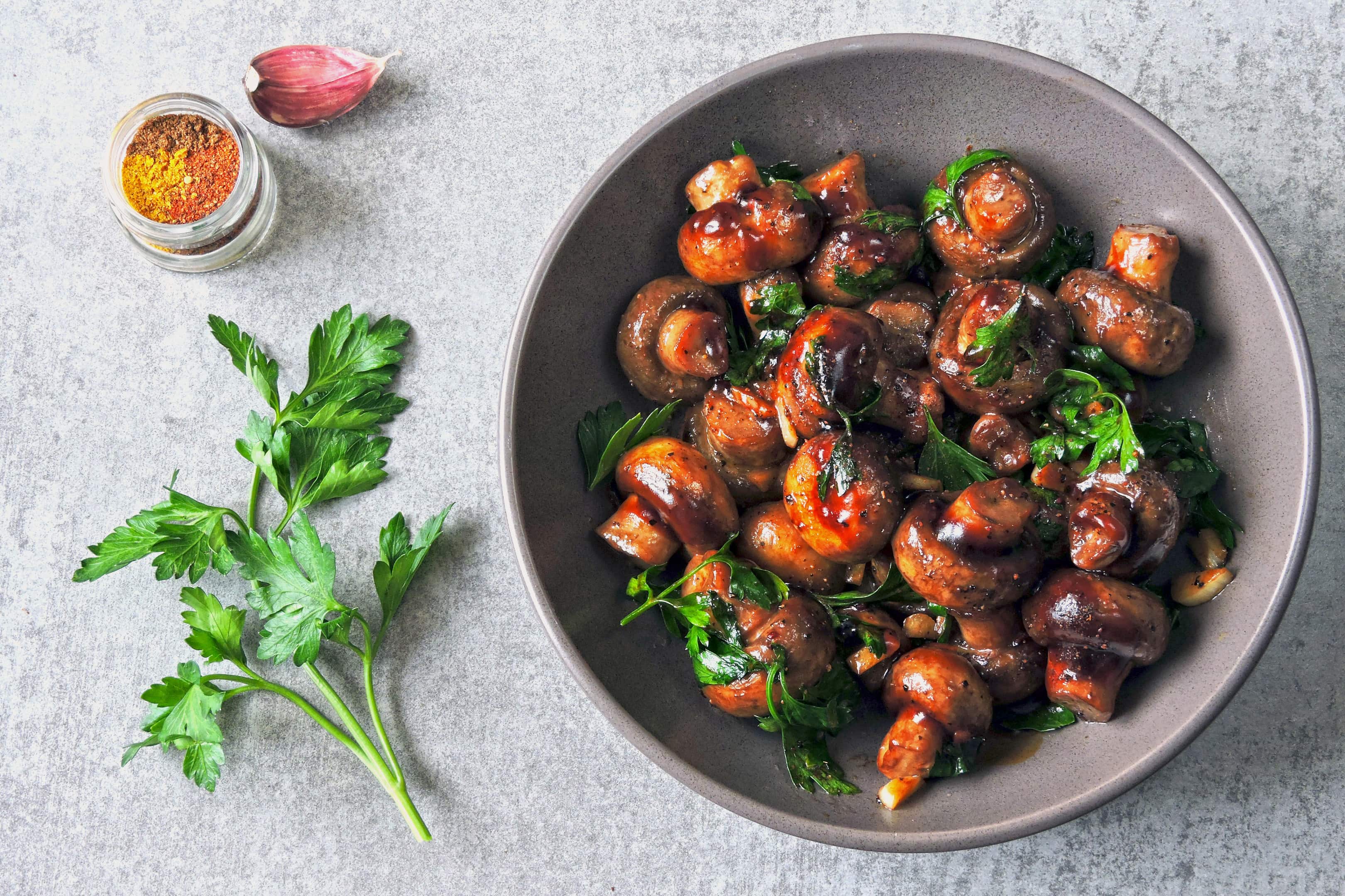 Wild mushrooms cooked with onion, garlic and white wine vinegar