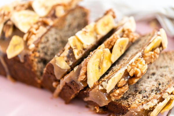 Sliced banana bread loaf