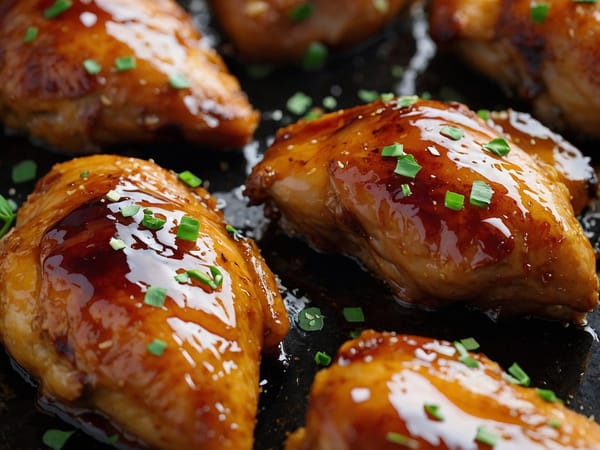 Glazed chicken pieces with green onions