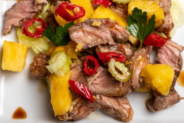 Hawaiian-style chopped steak with pineapple and peppers