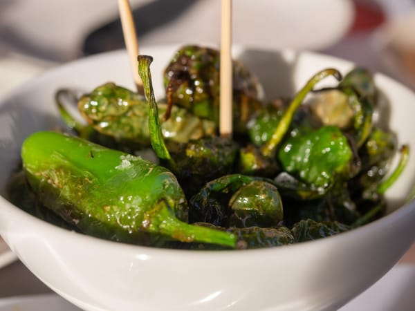 Roasted green chiles in a bowl