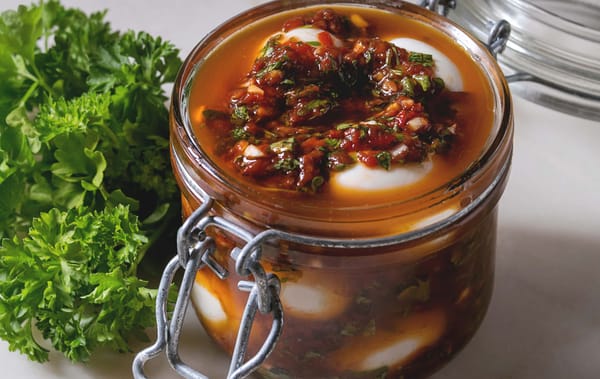 Spicy pickled eggs with spices