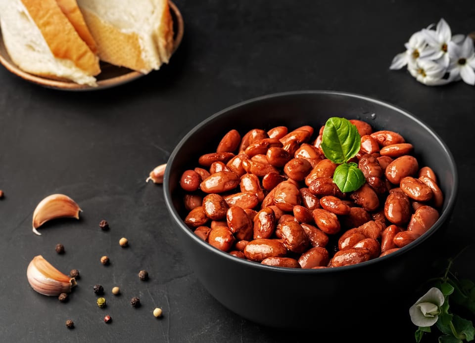 Boiled red beans with basil leaves