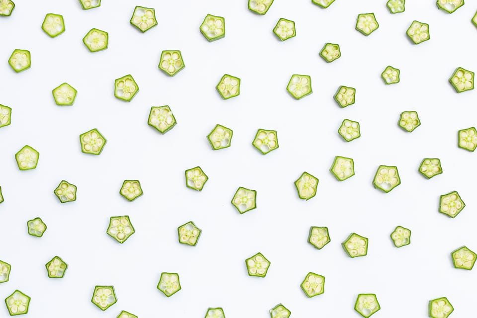 Okra slices — also known as bamia, ladies' fingers and gumbo