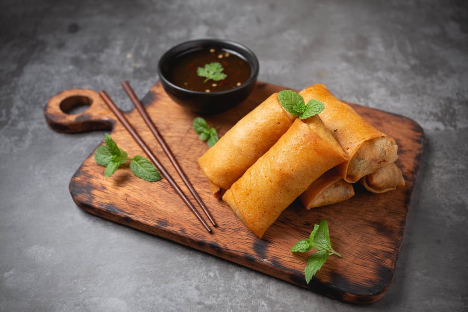 Crispy fried lumpia isda with soy sauce