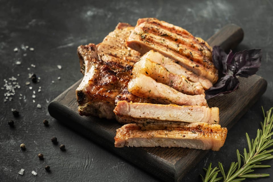 Grilled and sliced pork chops