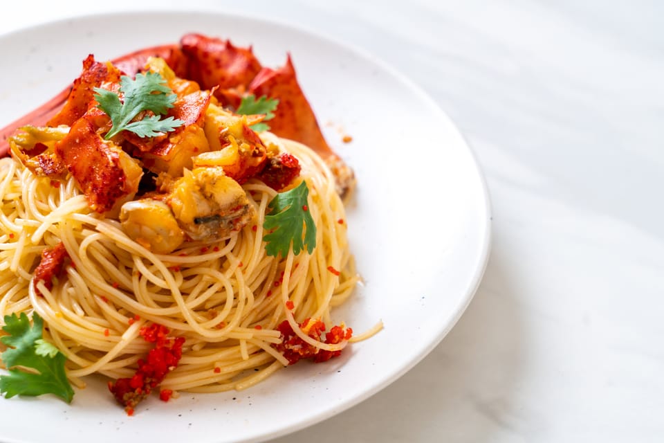 Homemade Yard House lobster garlic noodles