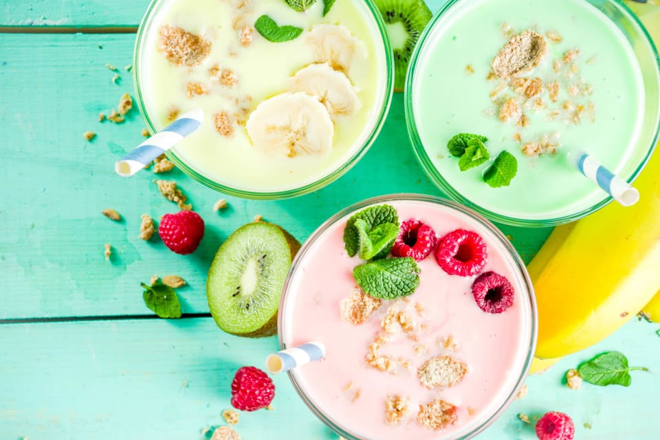 Refreshing banana, raspberry, and apple smoothies