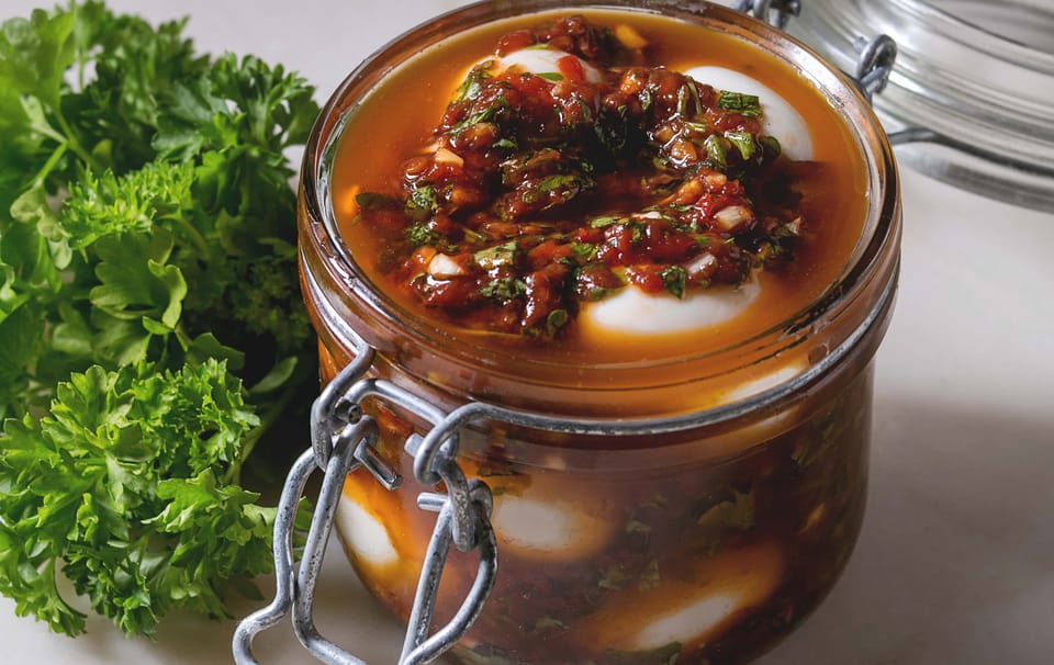 Spicy pickled eggs with spices