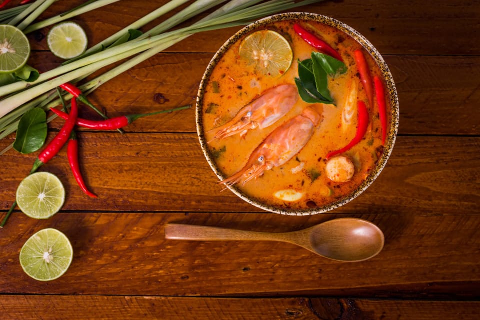 Tom yum goong (Thai spicy shrimp soup) with prawns
