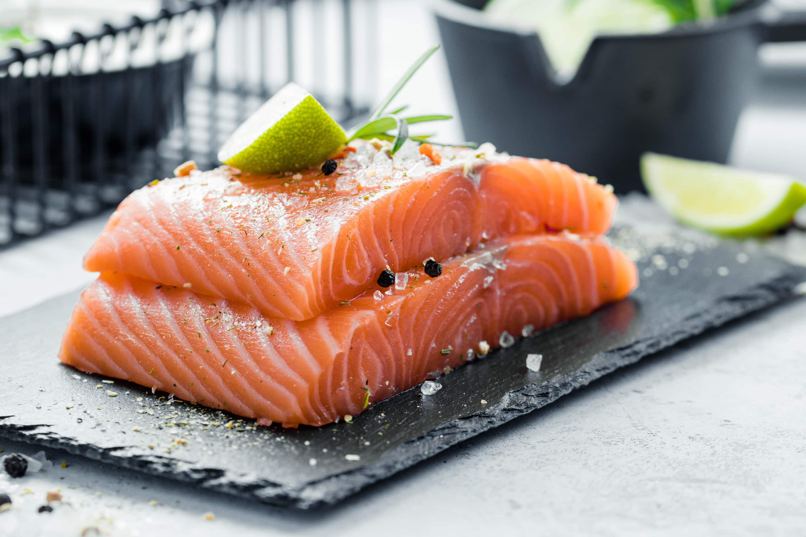 Two pieces of raw salmon fillet