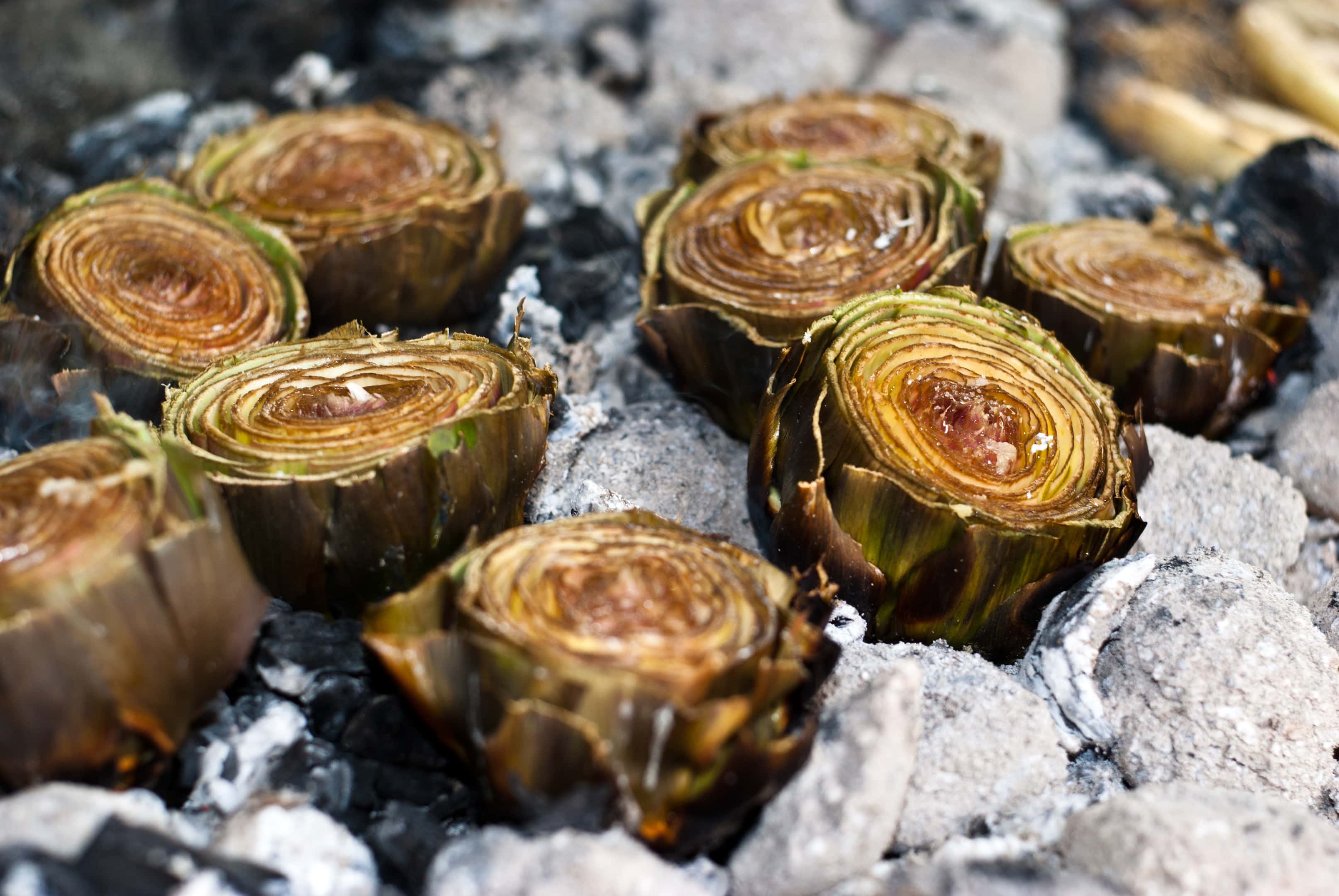 Artichokes hearts on ember BBQ