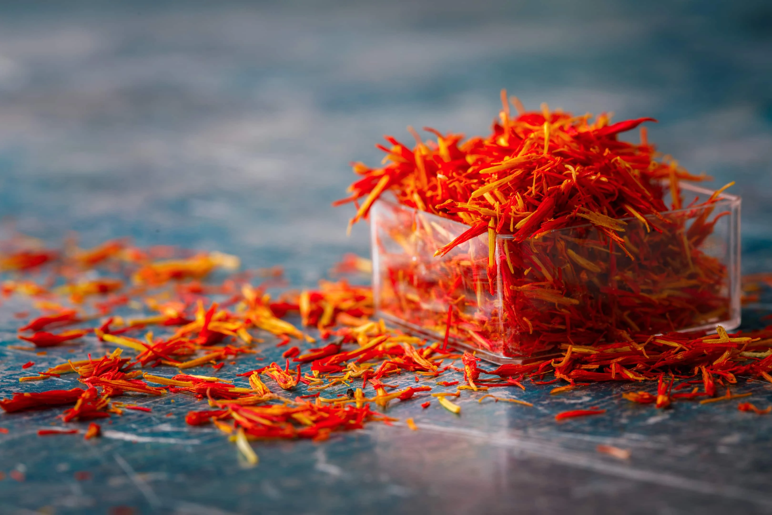 Dried saffron in glass