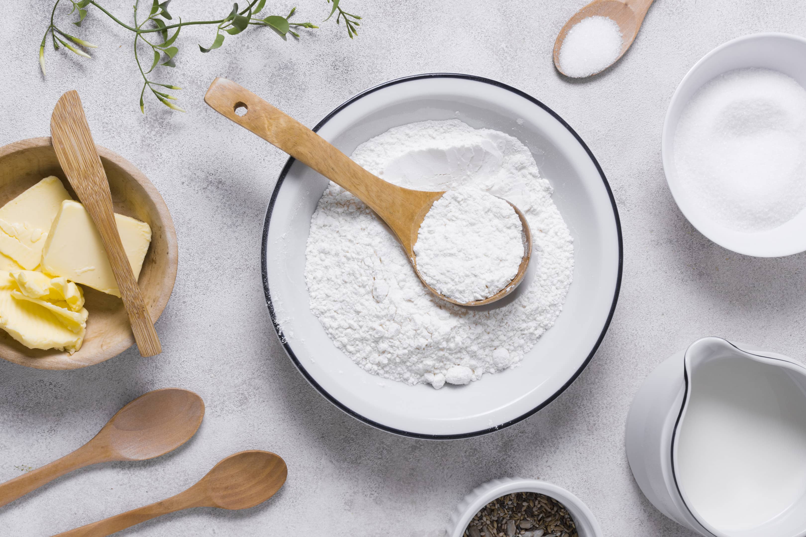 Flat lay baking refined flour
