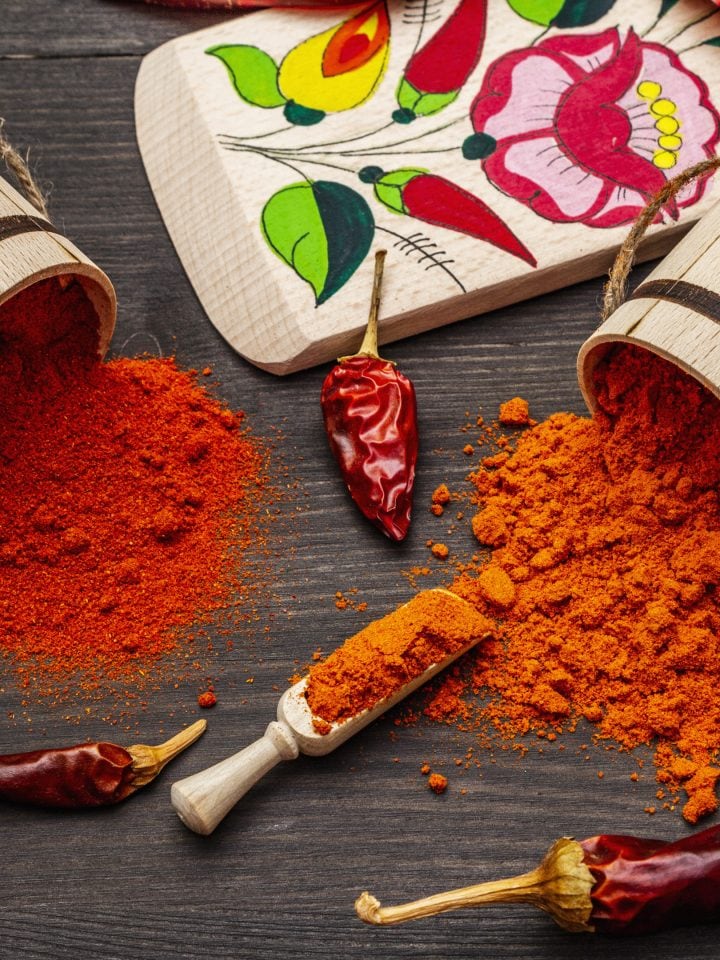 Sweet and hot hungarian paprika powder