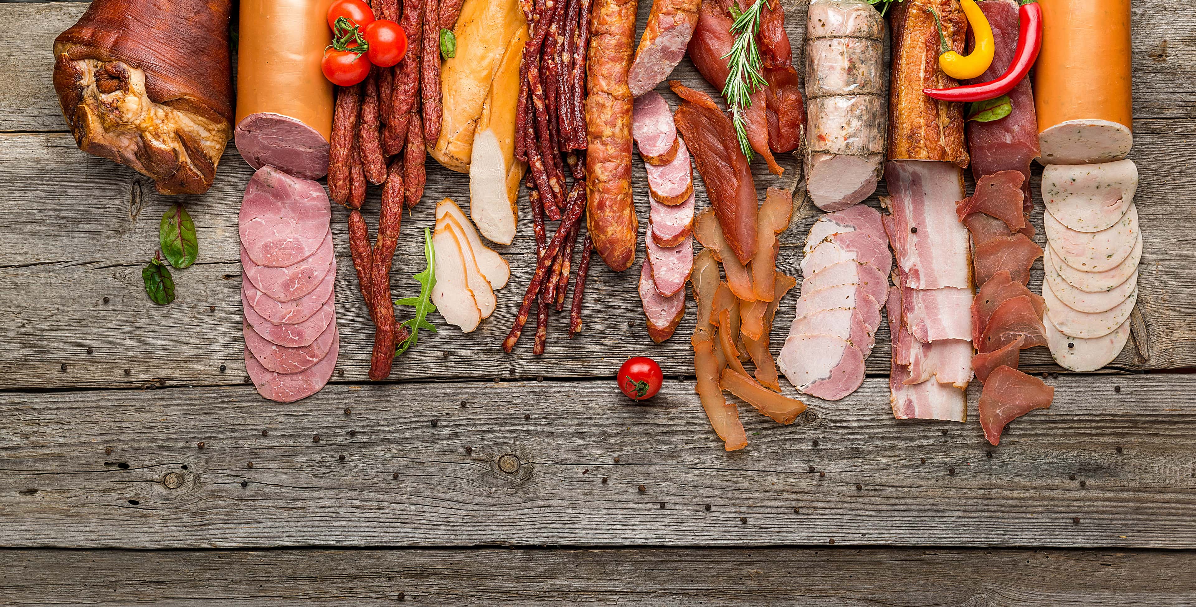 Assortment of processed cold meat products