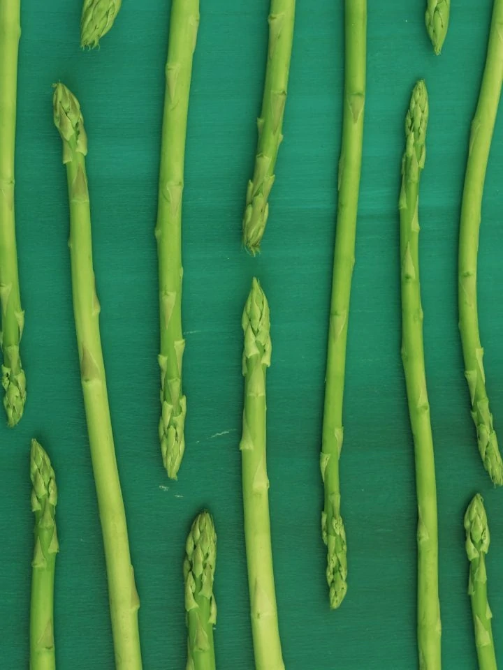 Fresh green asparagus on green background