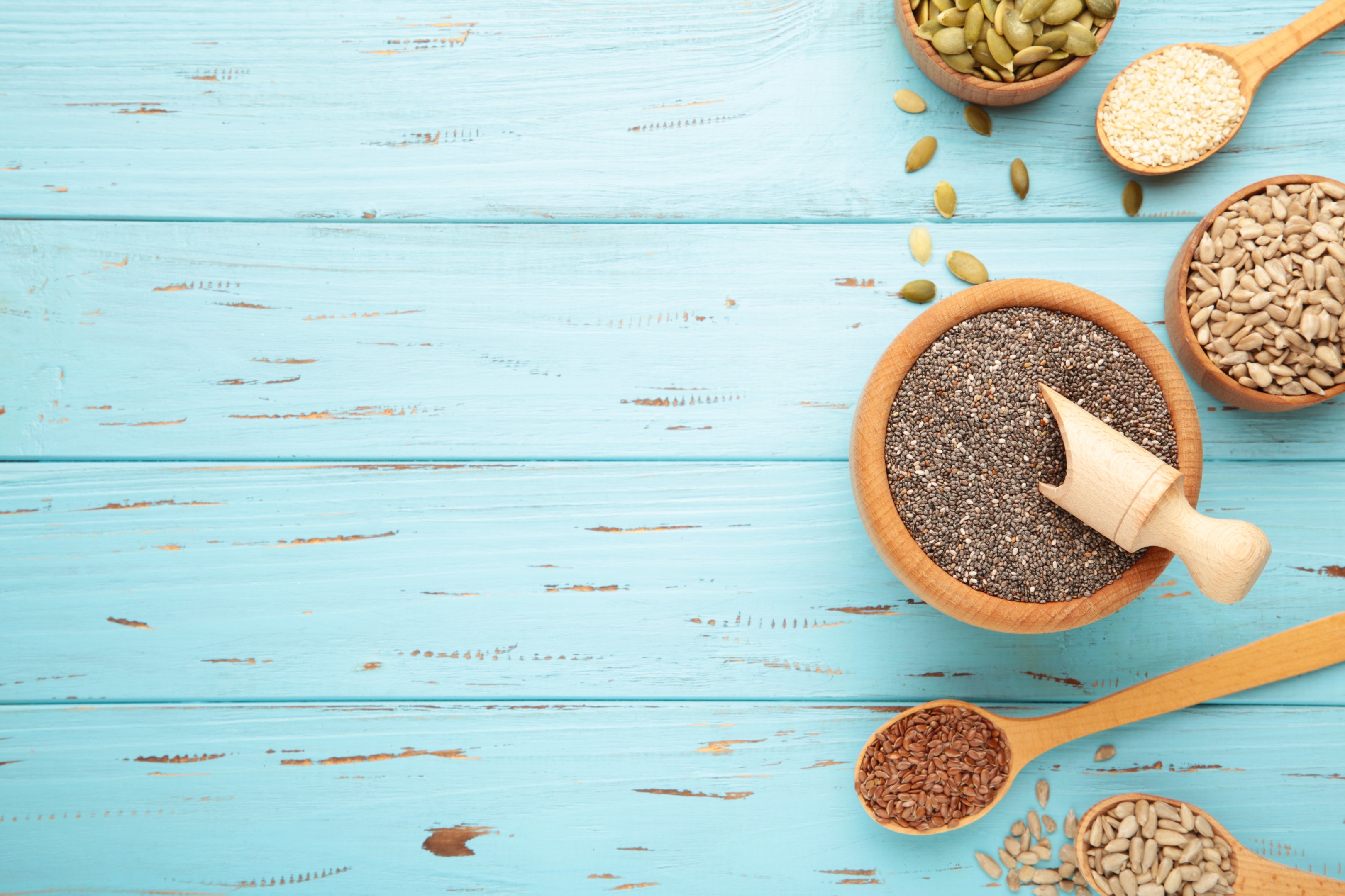 Sesame and pumpkin seeds and sunflower seed and flex seeds and chia seeds