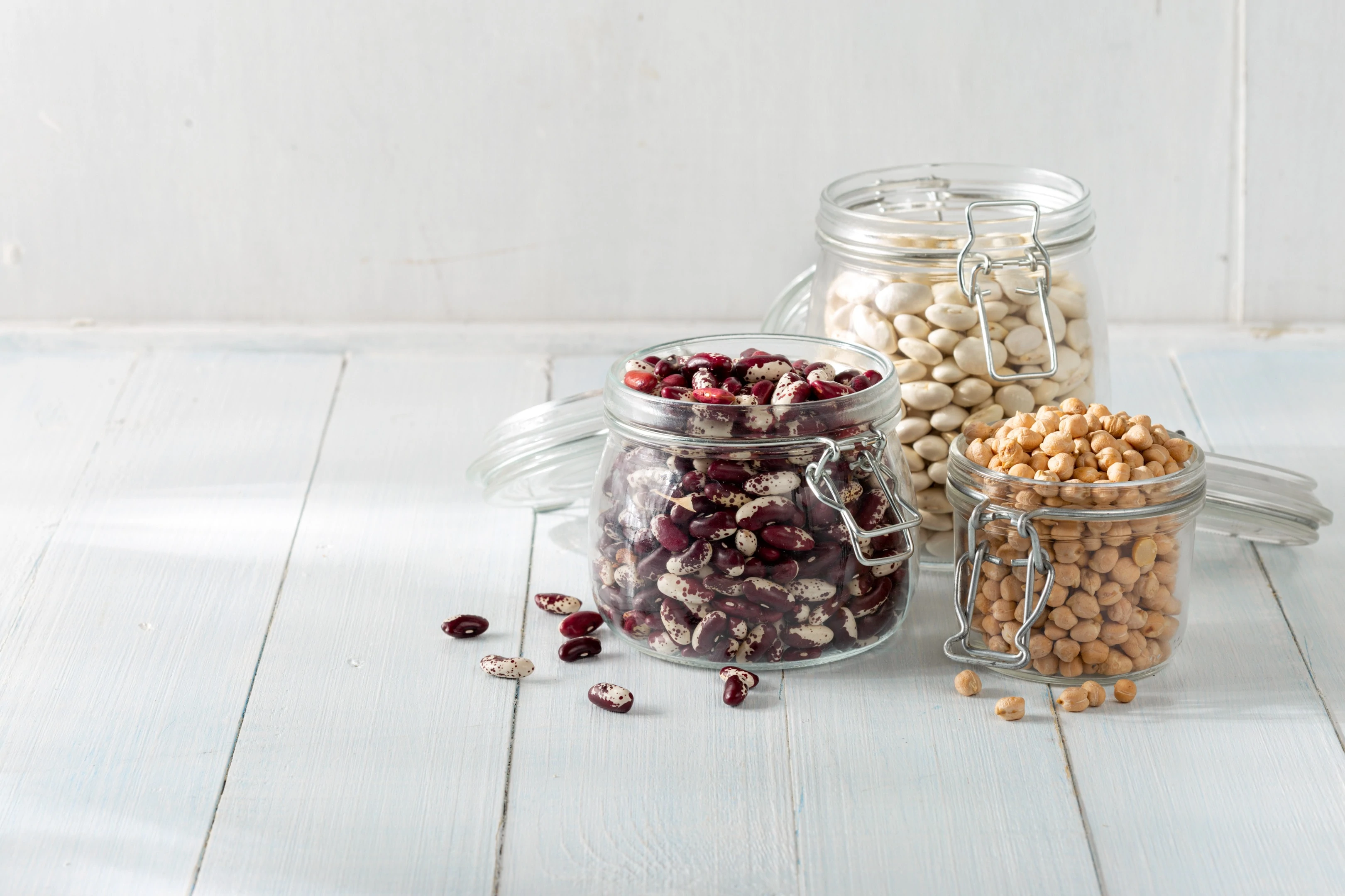Legumes in glass jars