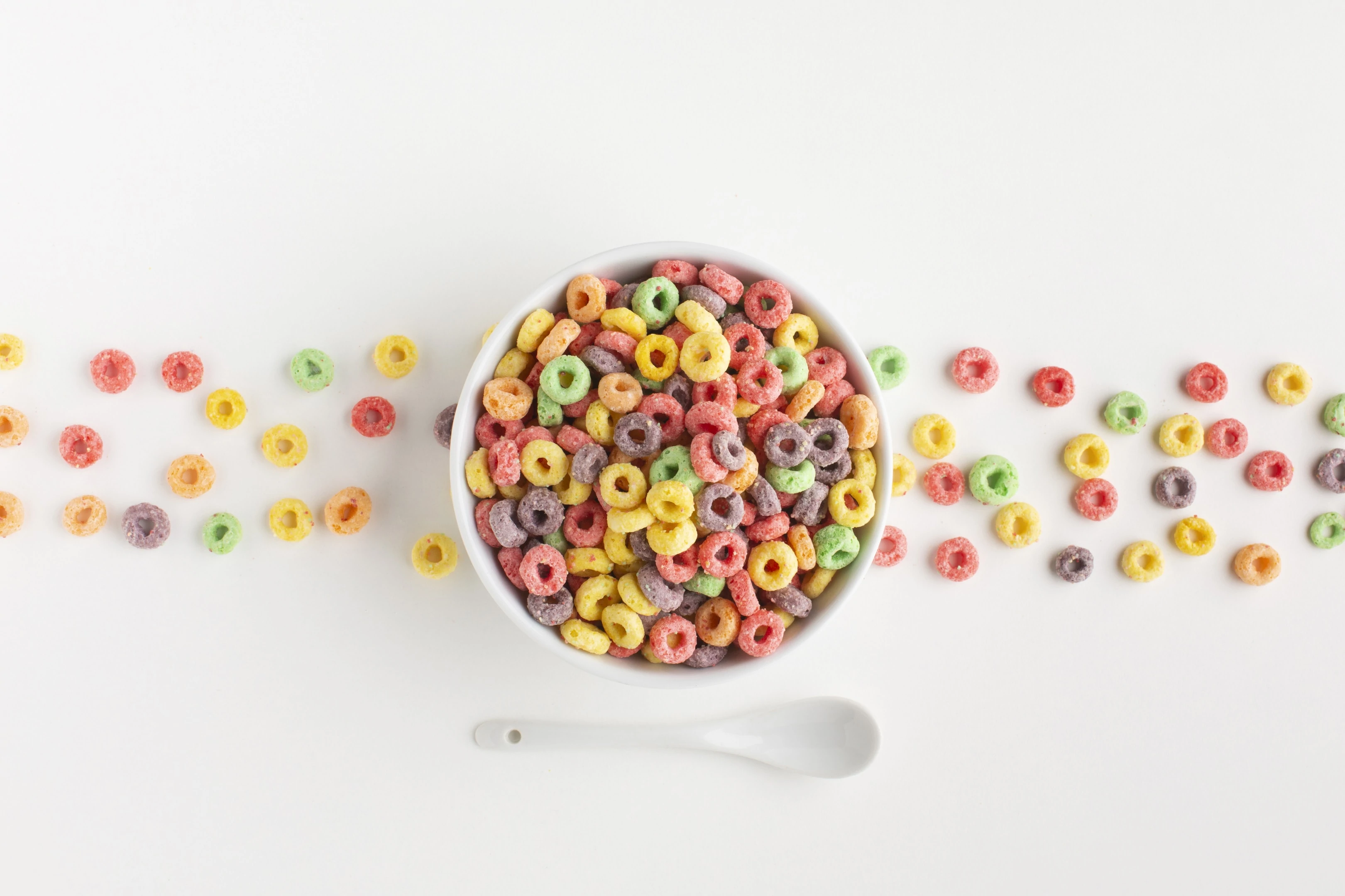 Arrangement of colorful and sweet cereal