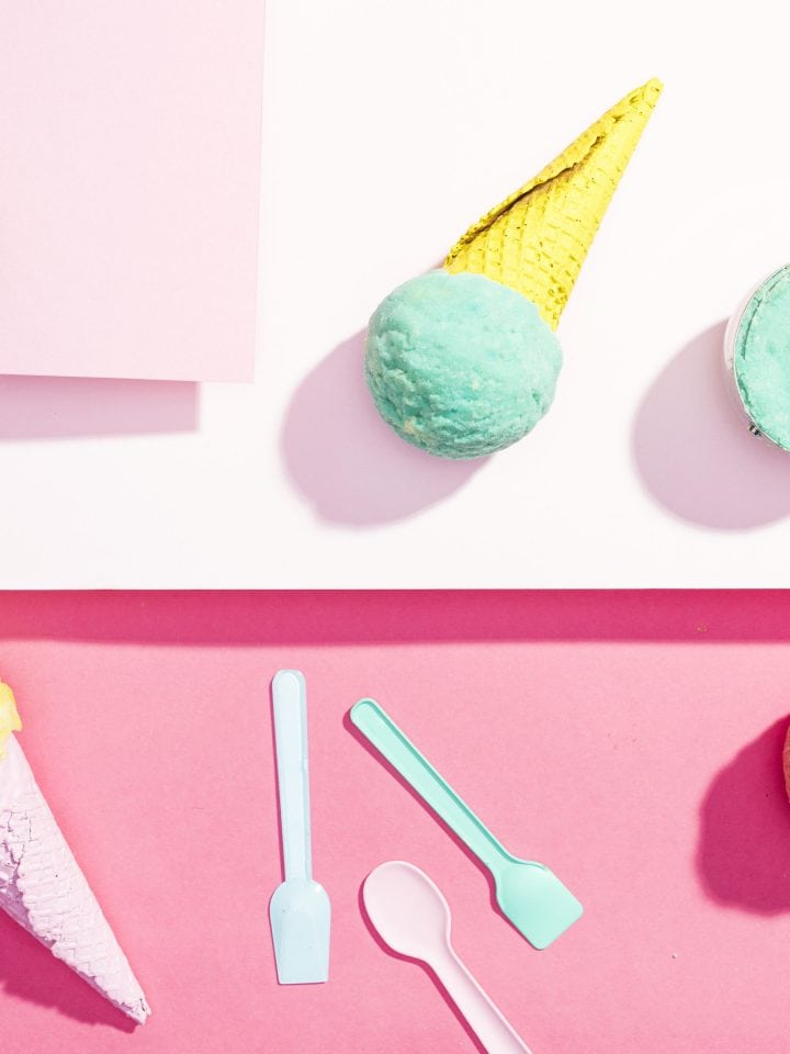 Colorful ice cream on colorful table
