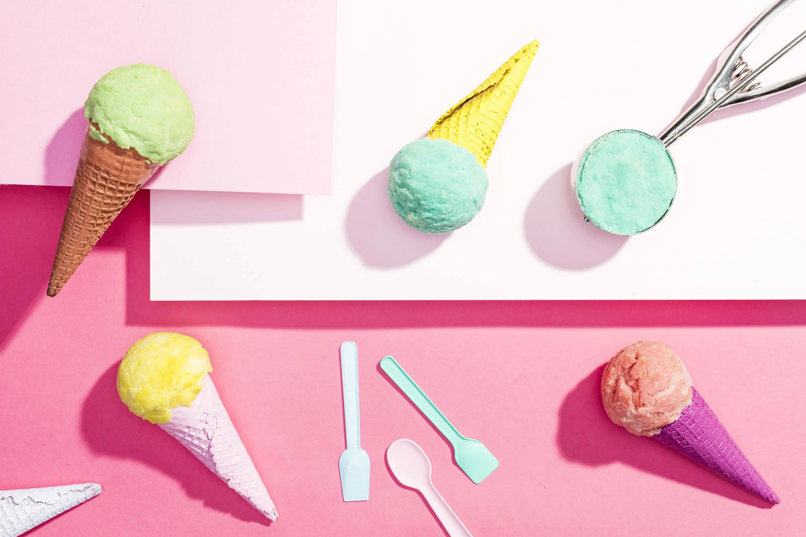 Colorful ice cream on colorful table