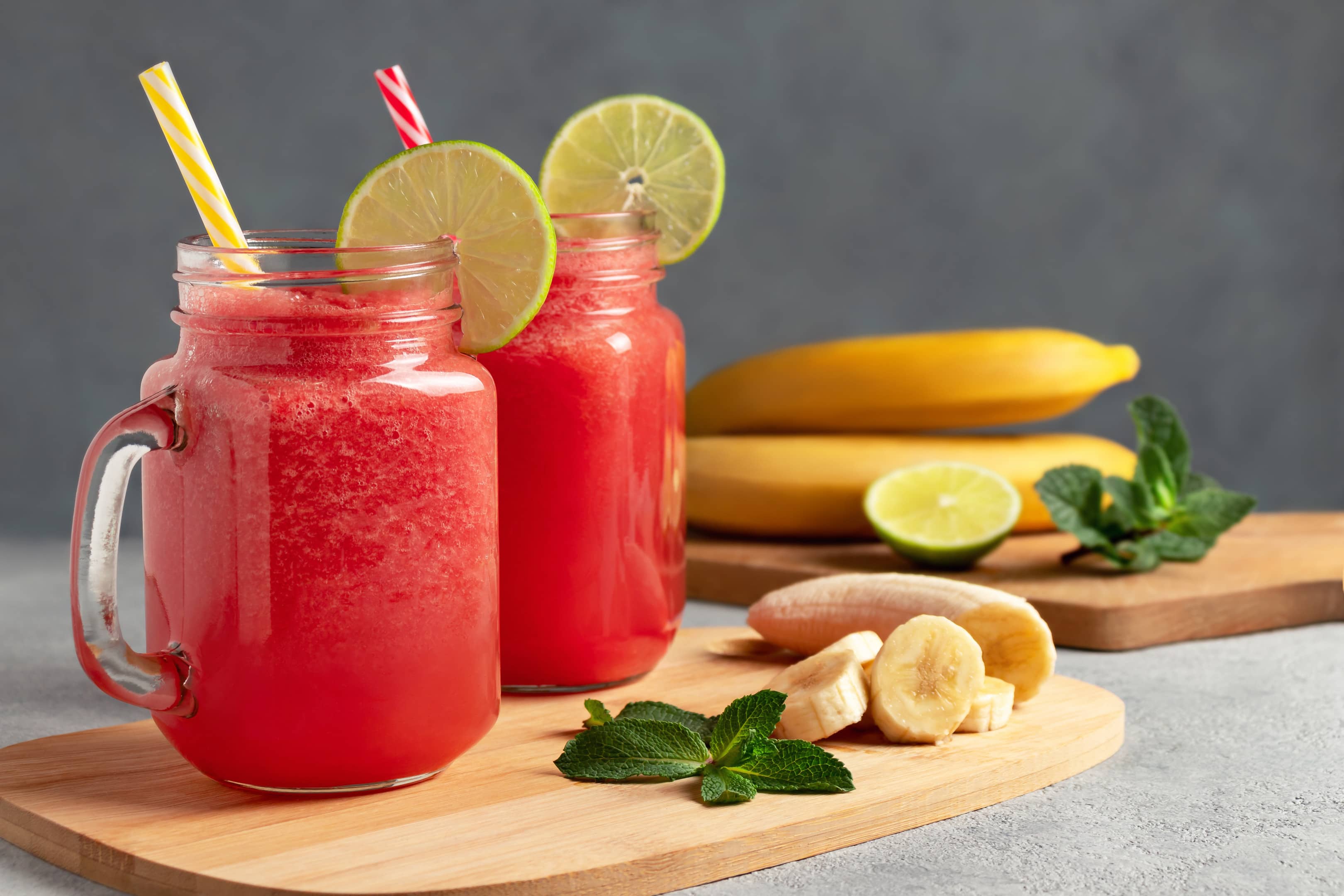 Fruit smoothie with dehydrated yogurt in glass jars