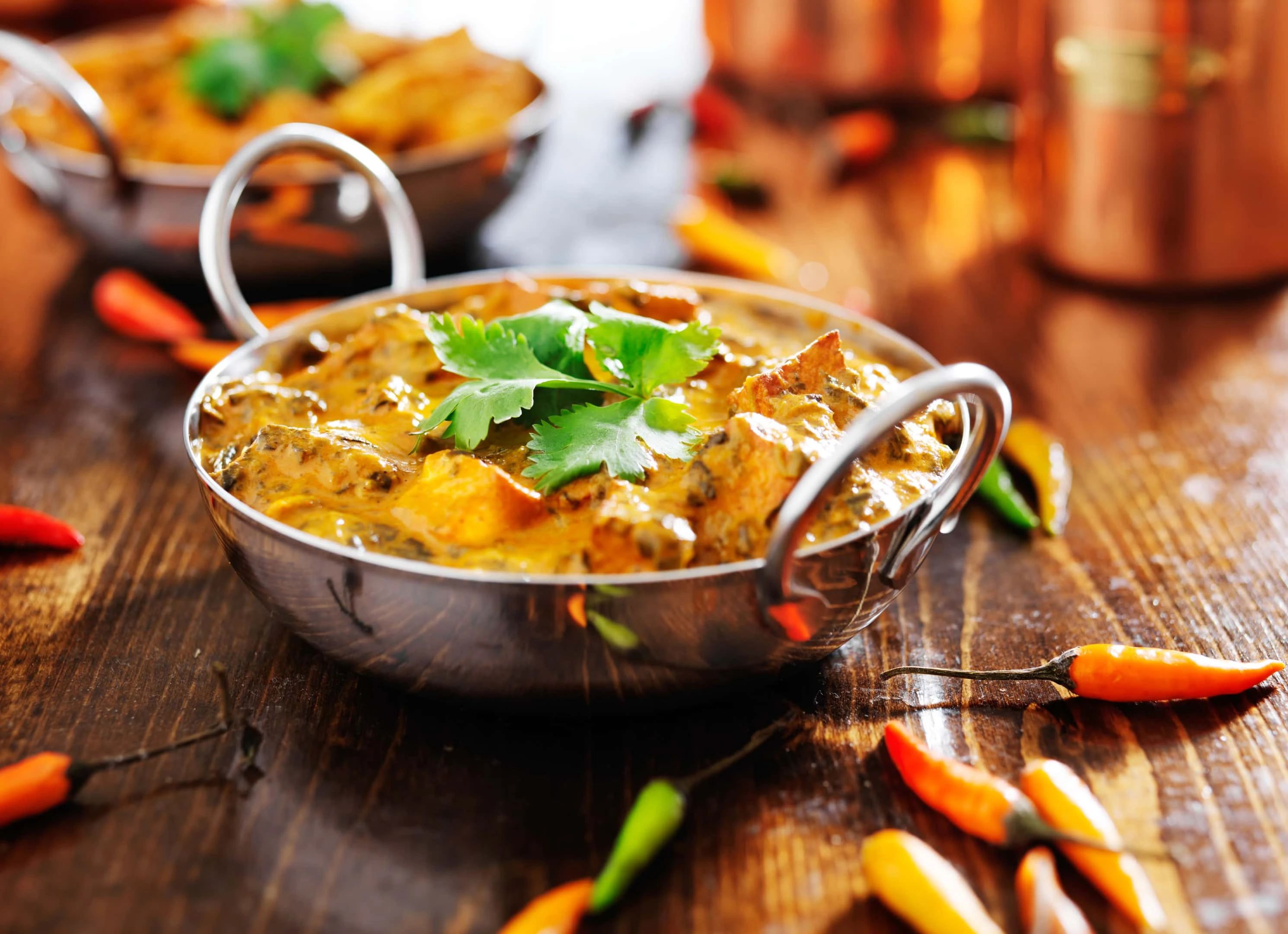 Indian spicy chicken curry balti dish