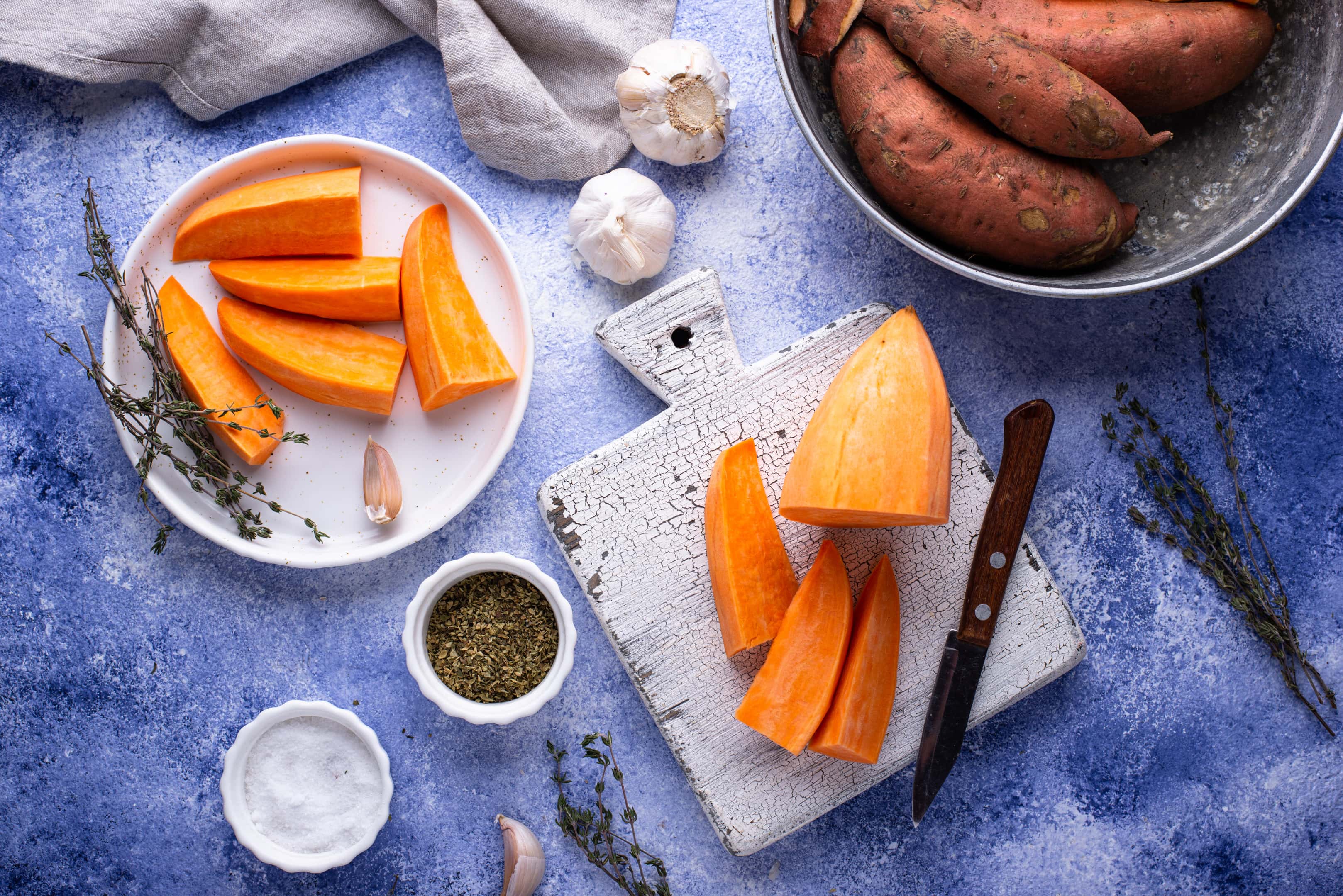 Raw sweet potato with herbs garlic