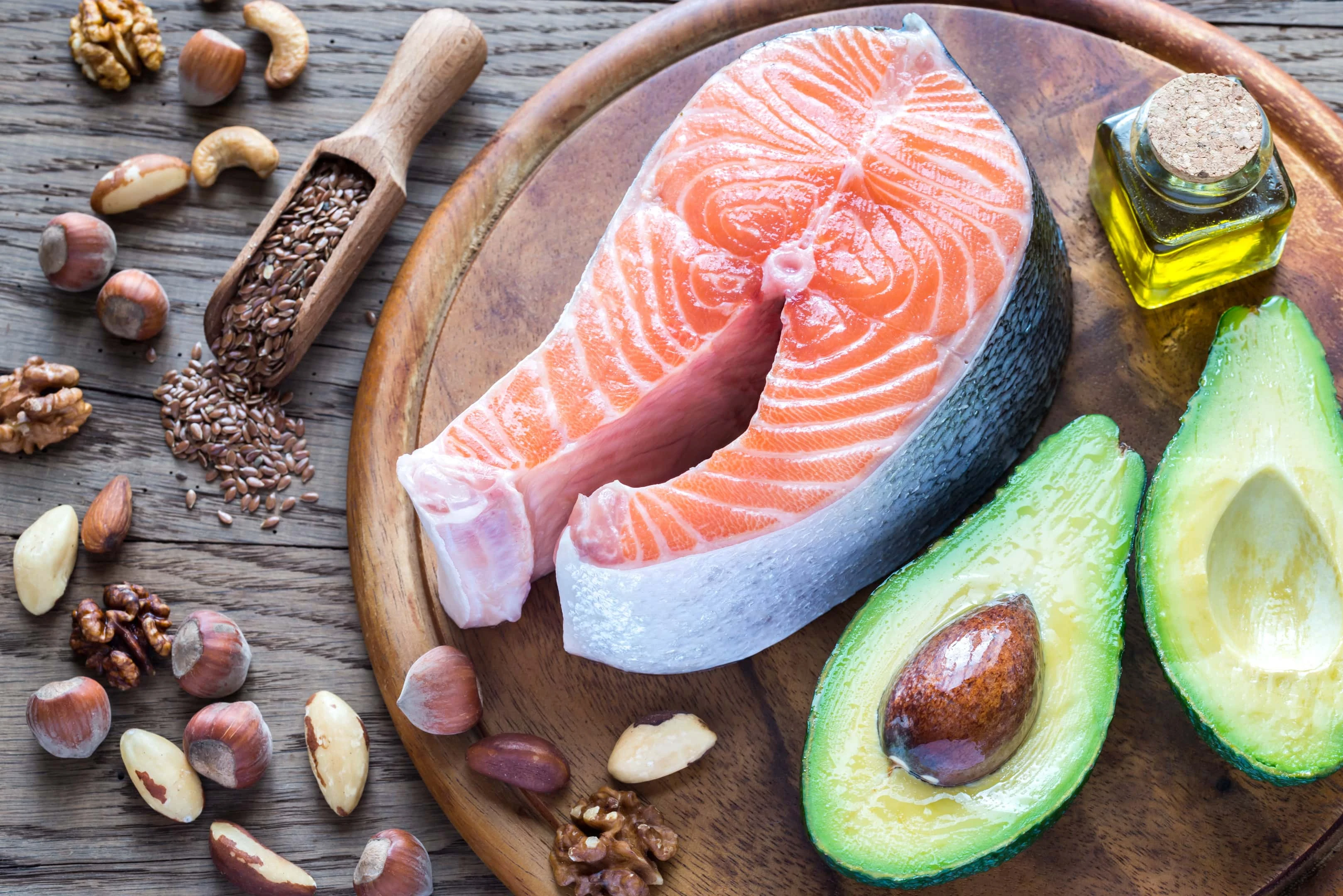 Salmon avocado and flex foods high omega-3 fats