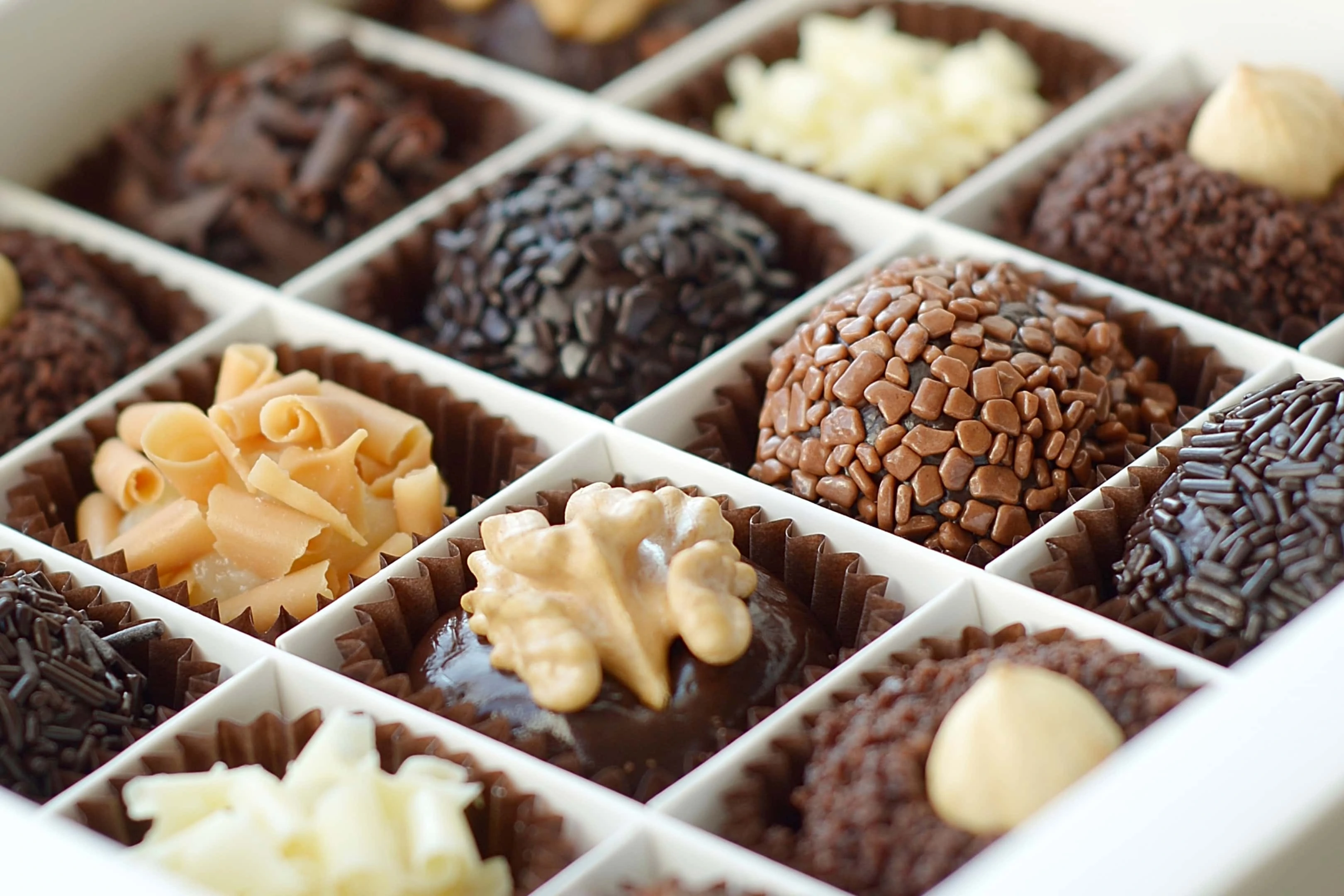 Sweet chocolates box closeup