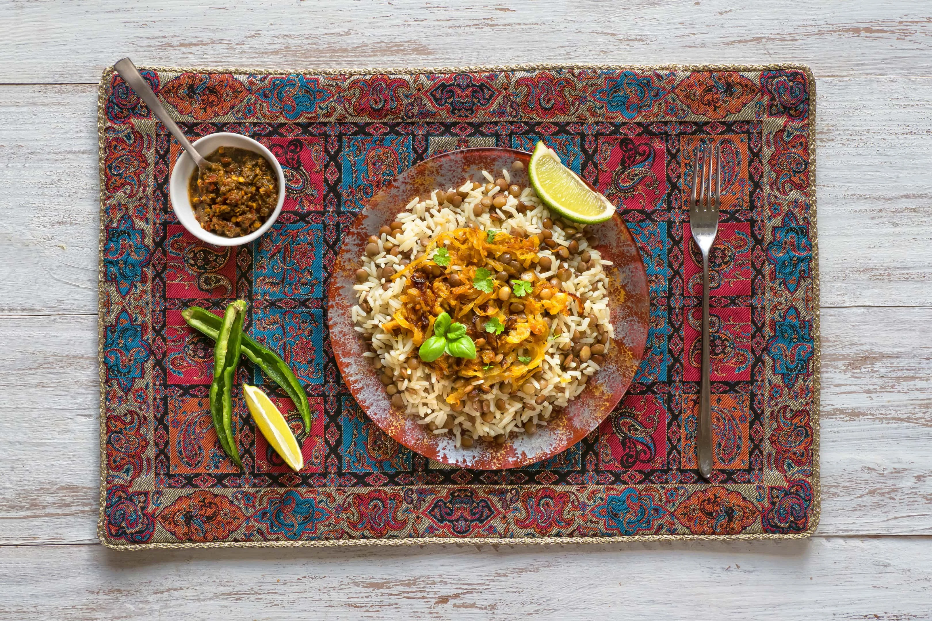Mujadarra Arabian dish with rice lentils and onions