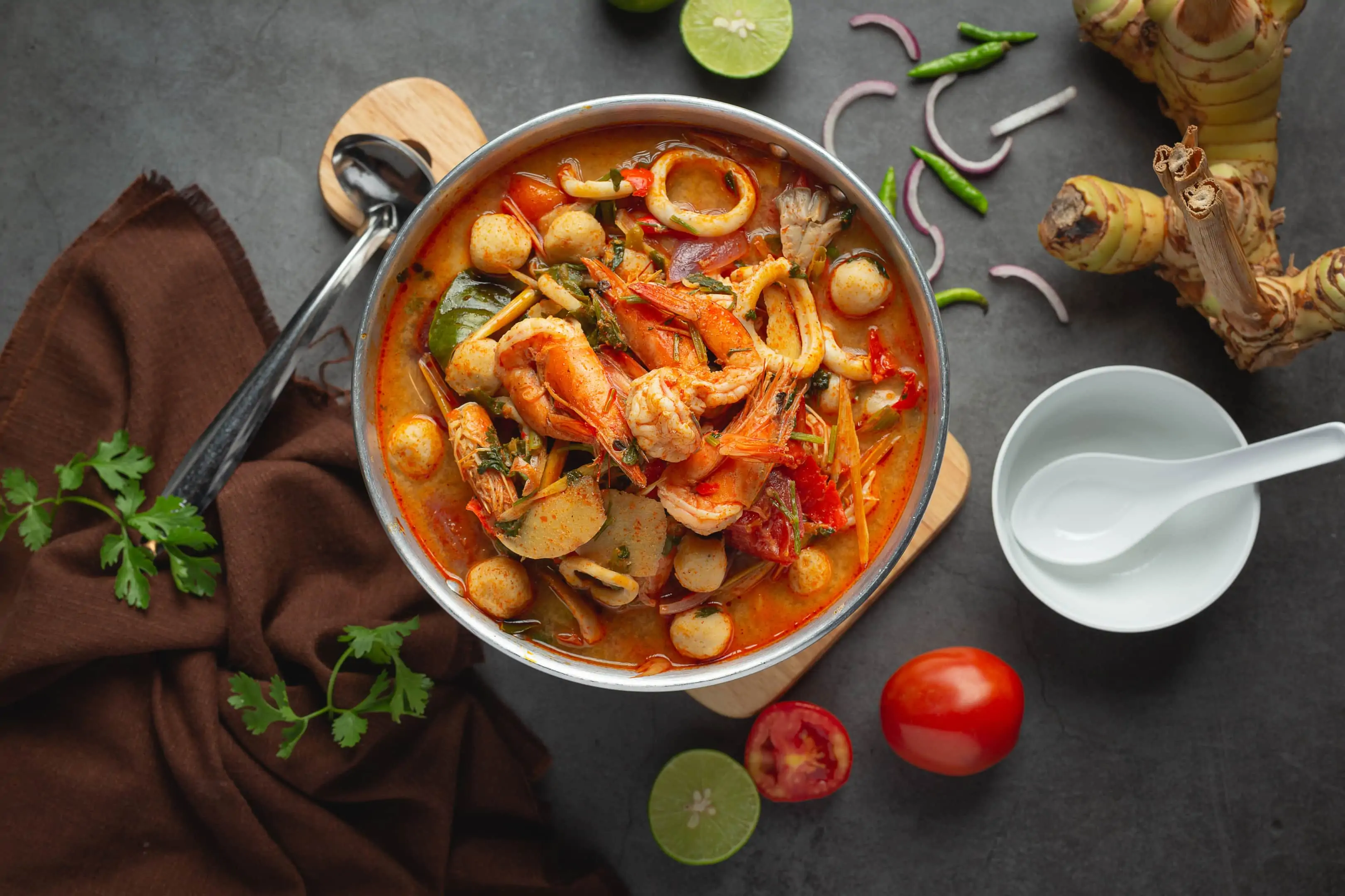 Thai Tom Yum with shrimp and prawns spicy soup